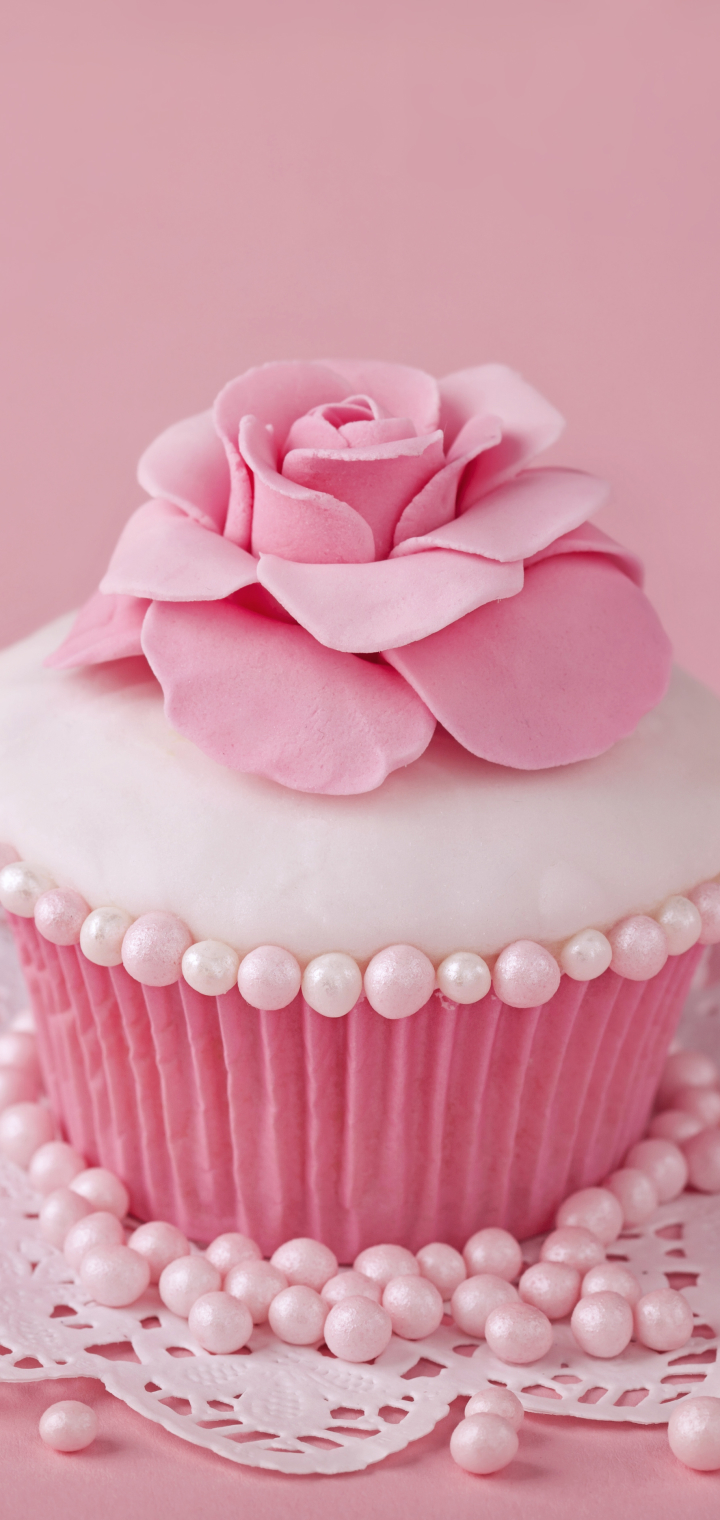 Download mobile wallpaper Food, Pink, Flower, Sweets, Cupcake for free.