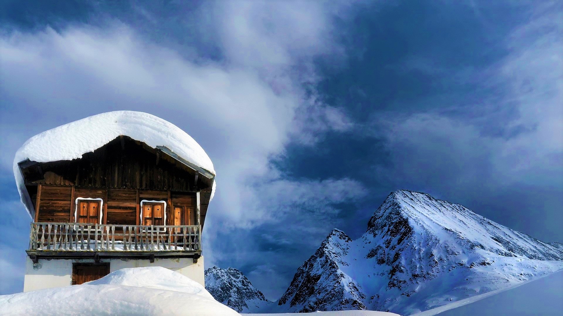 Free download wallpaper Winter, Snow, Mountain, Cloud, Photography, Cabin on your PC desktop