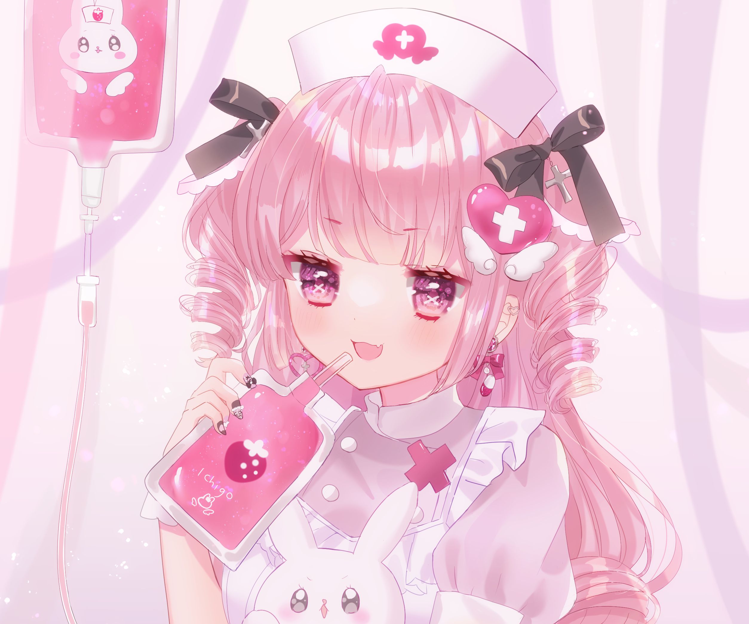 anime, girl, nurse, pink hair