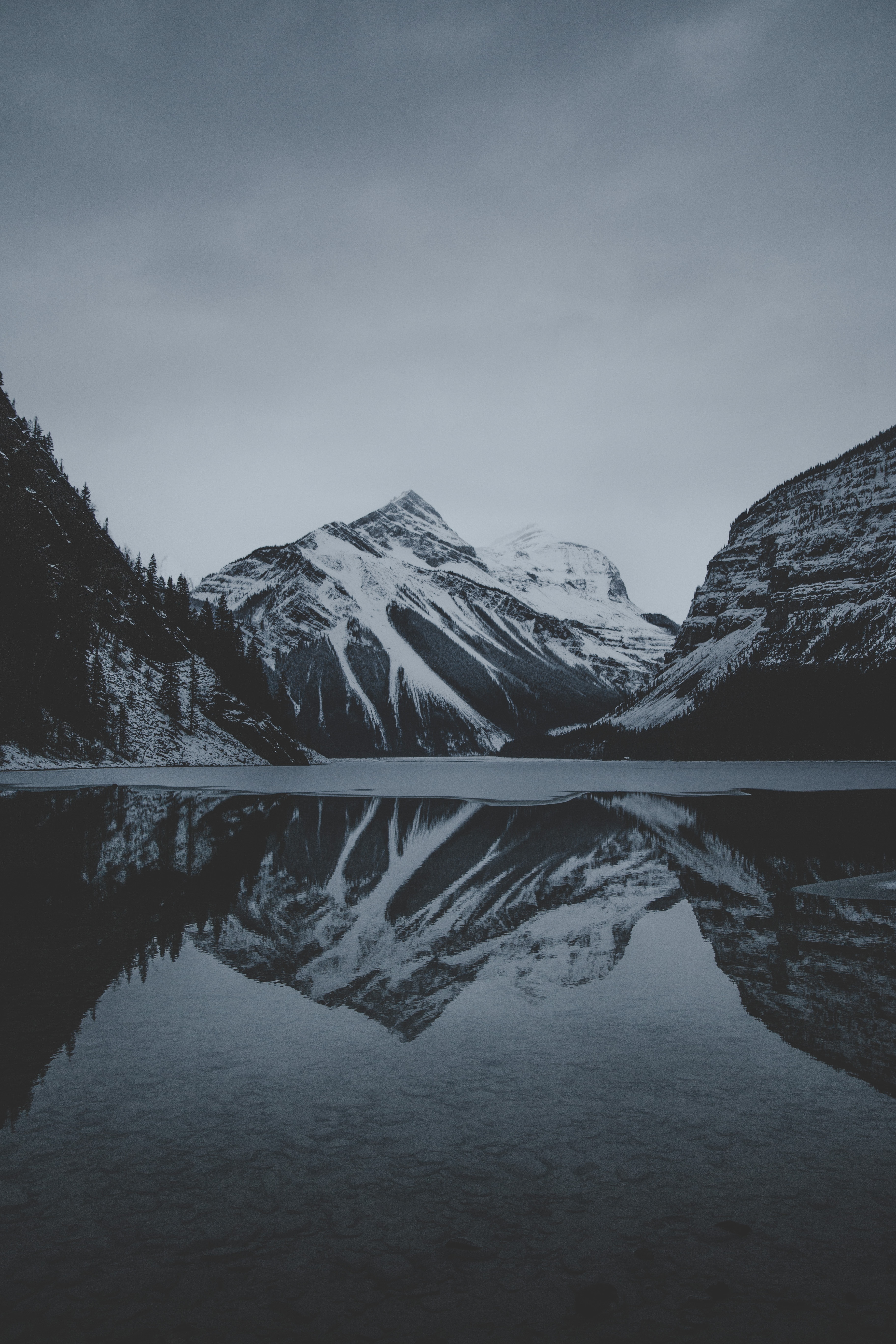 Free download wallpaper Mountains, Lake, Dusk, Snow Covered, Snowbound, Nature, Twilight, Landscape on your PC desktop