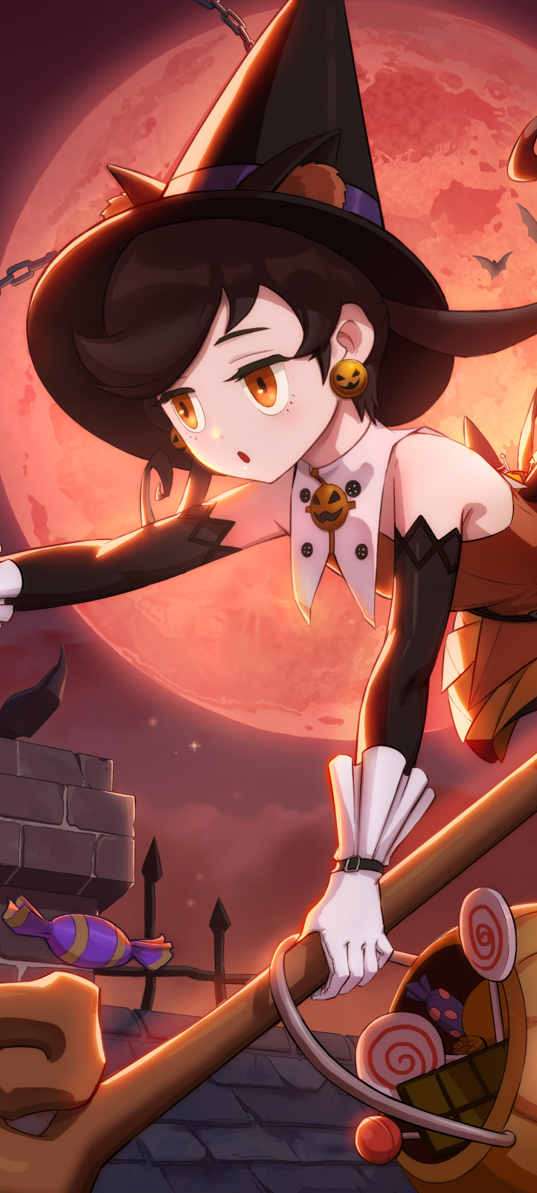 Download mobile wallpaper Anime, Halloween, Night, Witch, Pumpkinhead, Trick Or Treat for free.