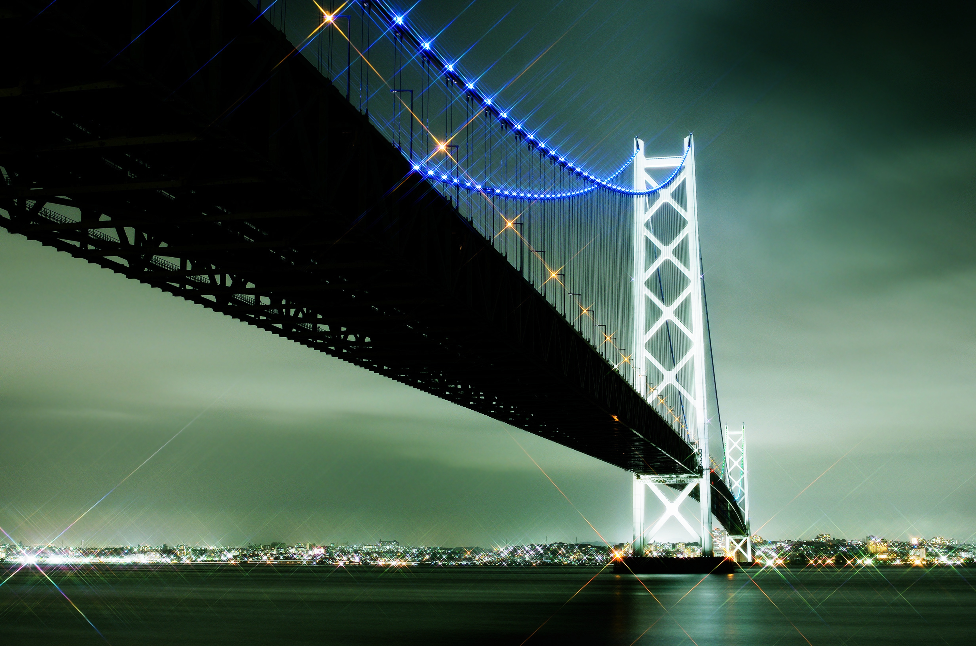 356171 télécharger le fond d'écran construction humaine, pont akashi kaikyō, pont, ville, japon, kobé (ville), lumière, nuit, pont de perles, mer, des ponts - économiseurs d'écran et images gratuitement