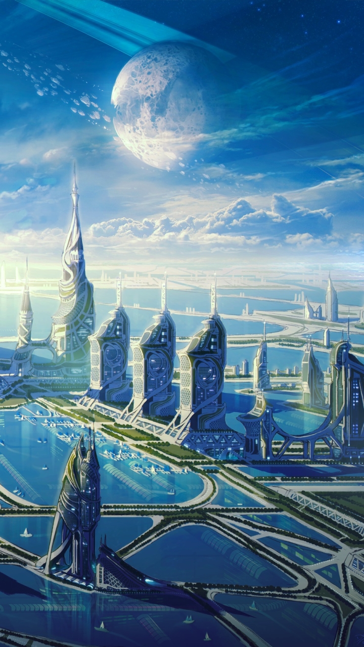 Download mobile wallpaper City, Skyscraper, Building, Planet, Cityscape, Sci Fi, Futuristic for free.