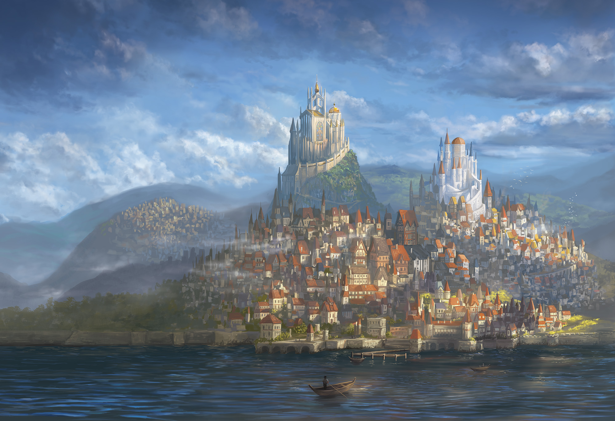 Free download wallpaper Fantasy, City, Building, Castle on your PC desktop