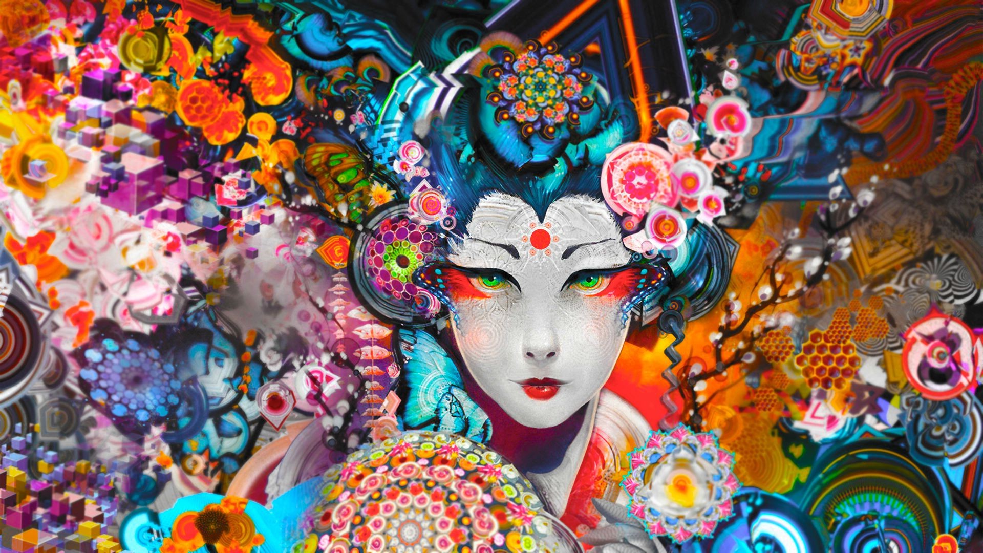 Free download wallpaper Colorful, Artistic, Geisha on your PC desktop