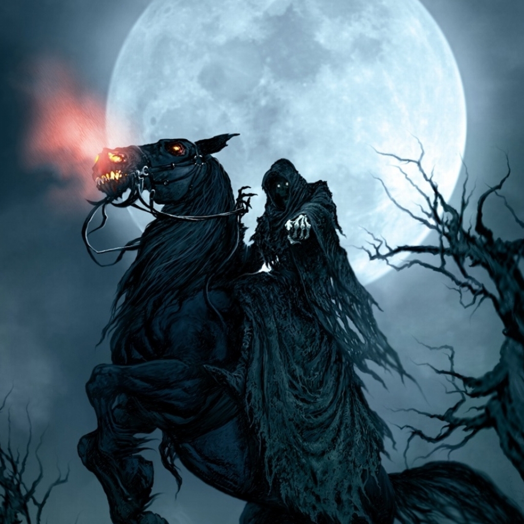 Free download wallpaper Fantasy, Moon, Dark, Horse, Grim Reaper on your PC desktop