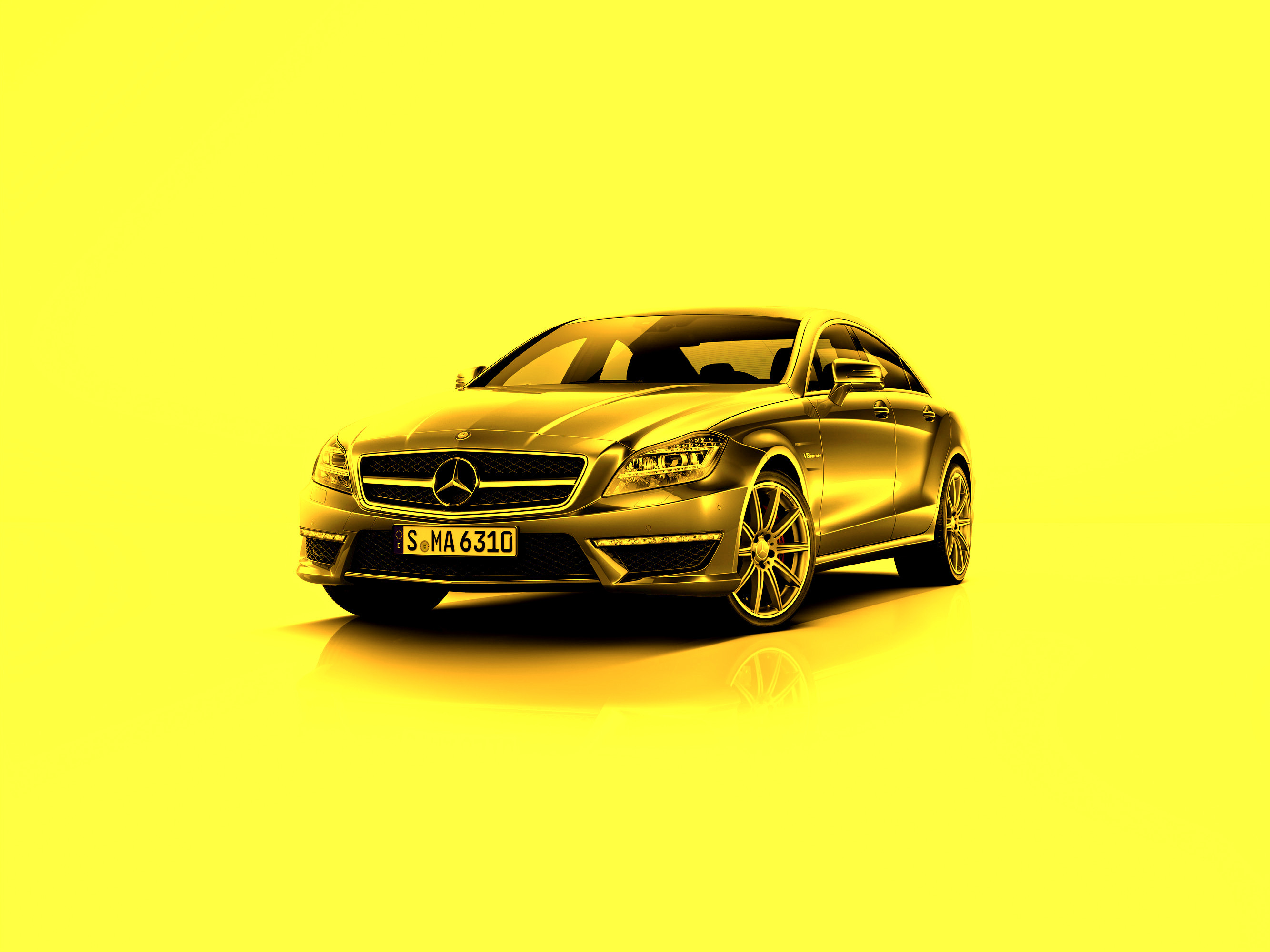 transport, auto, mersedes, yellow Desktop Wallpaper
