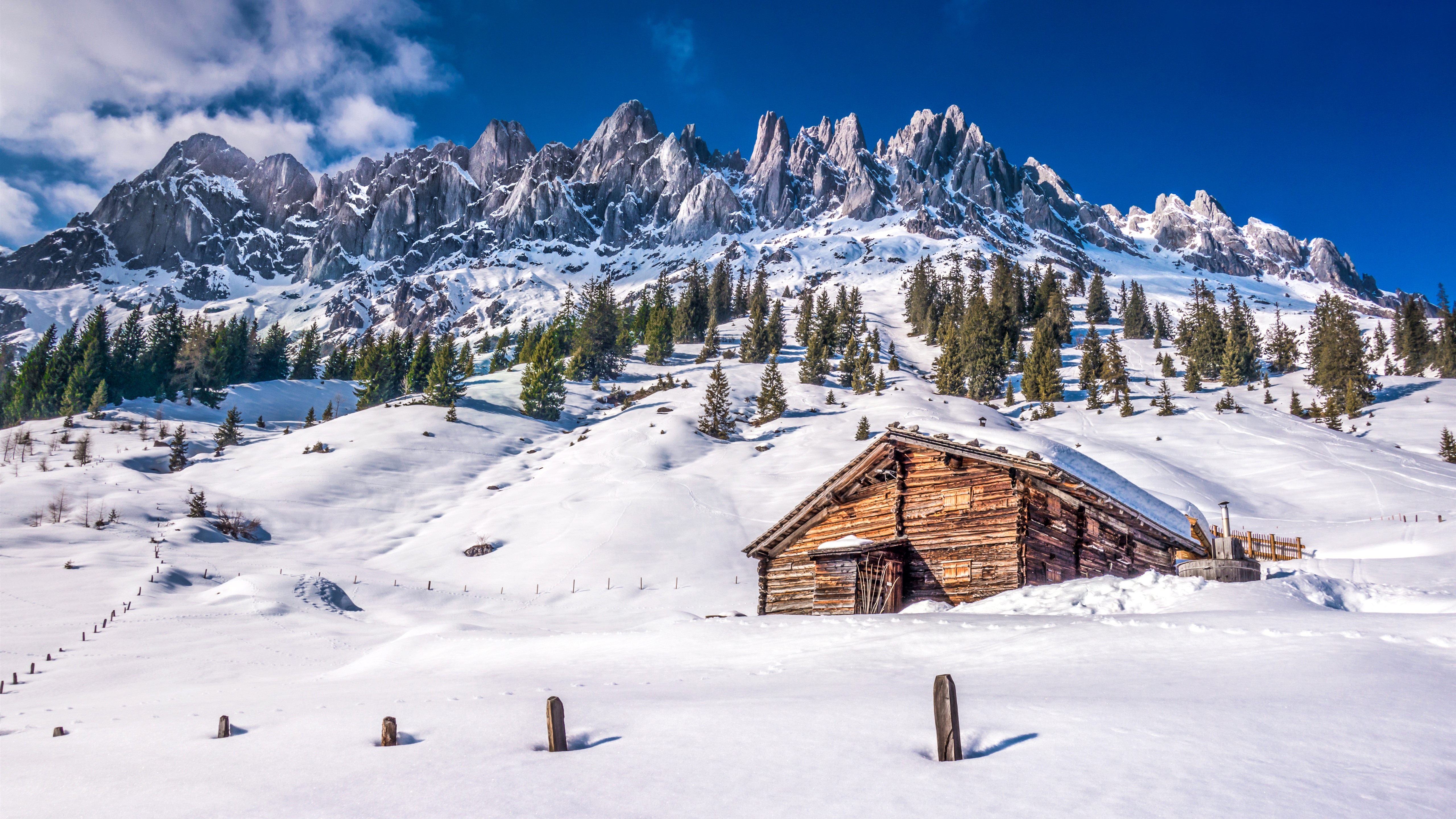 Handy-Wallpaper Winter, Schnee, Gebirge, Hütte, Menschengemacht kostenlos herunterladen.