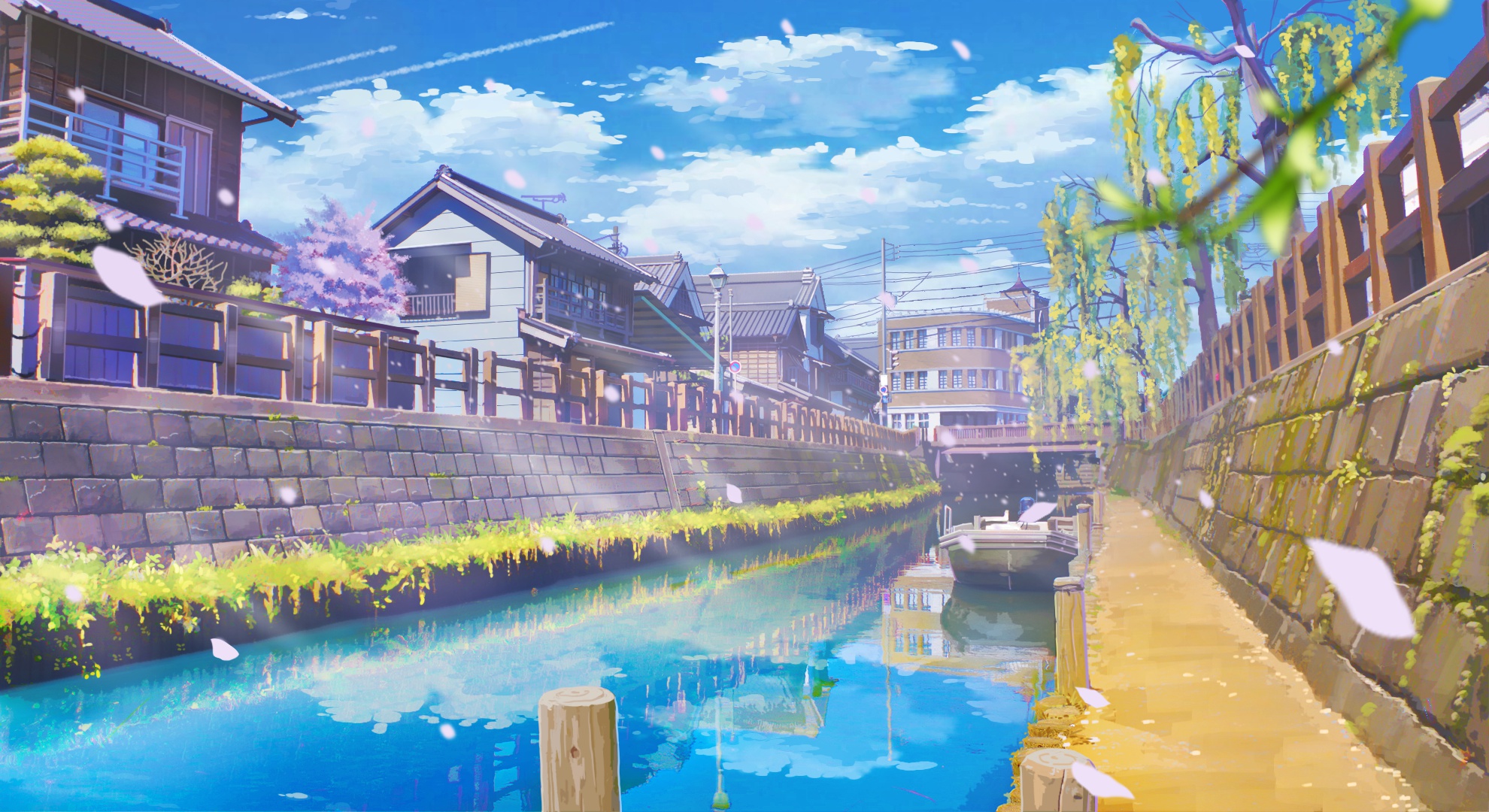 Free download wallpaper Anime, Boat, Town, Original, Canal on your PC desktop