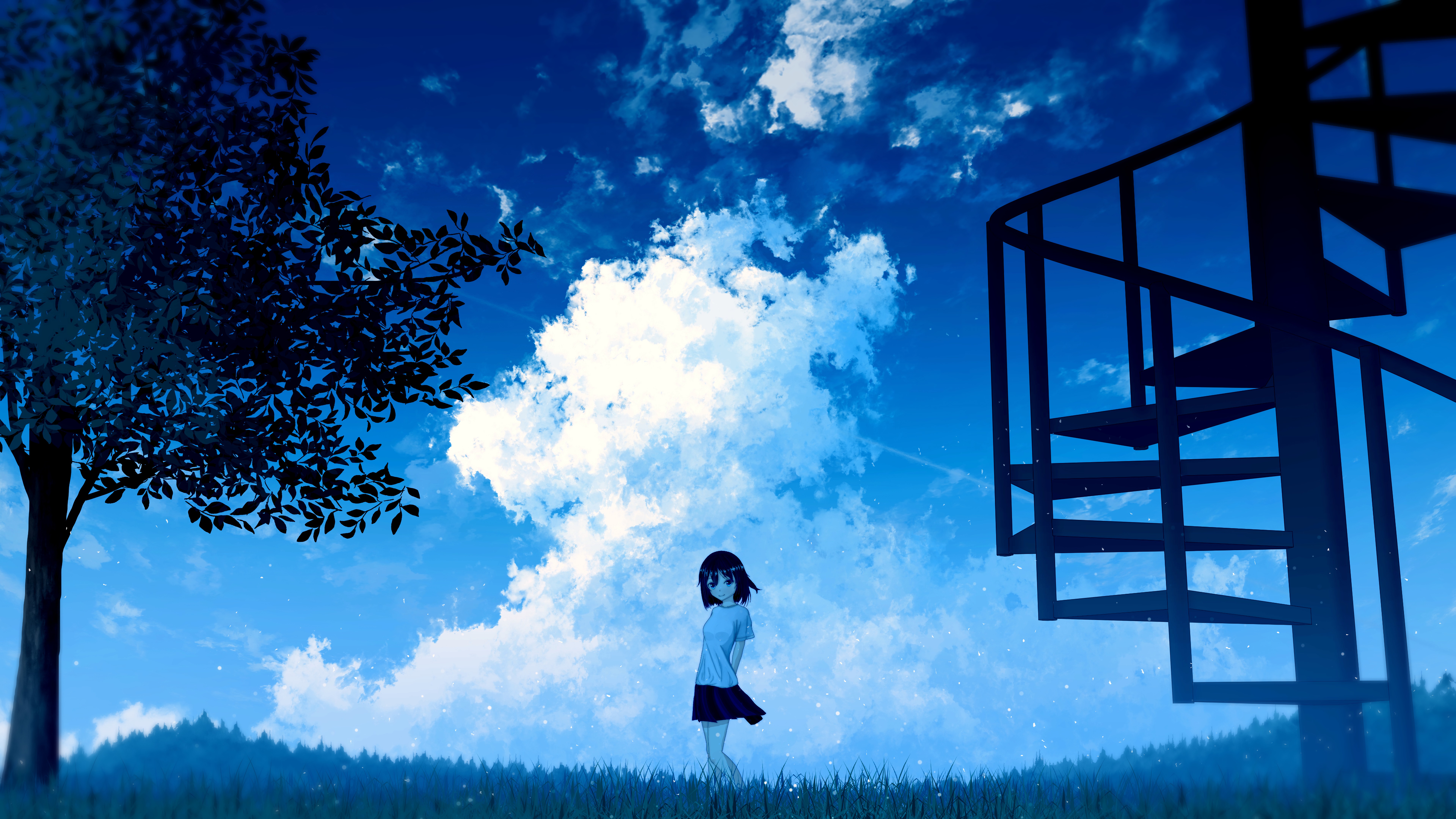 Free download wallpaper Sky, Clouds, Girl, Anime on your PC desktop
