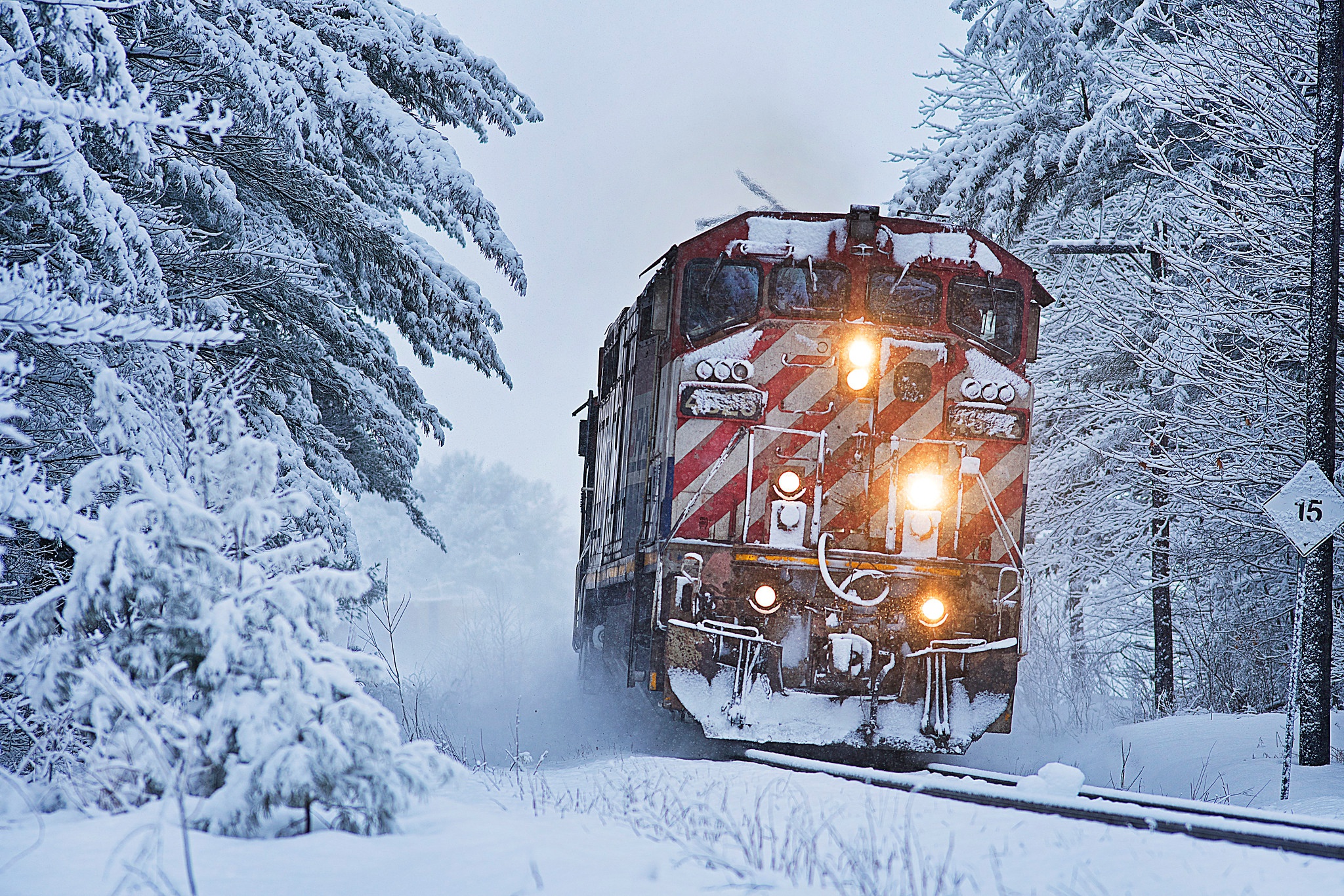 Download mobile wallpaper Winter, Snow, Train, Vehicles for free.