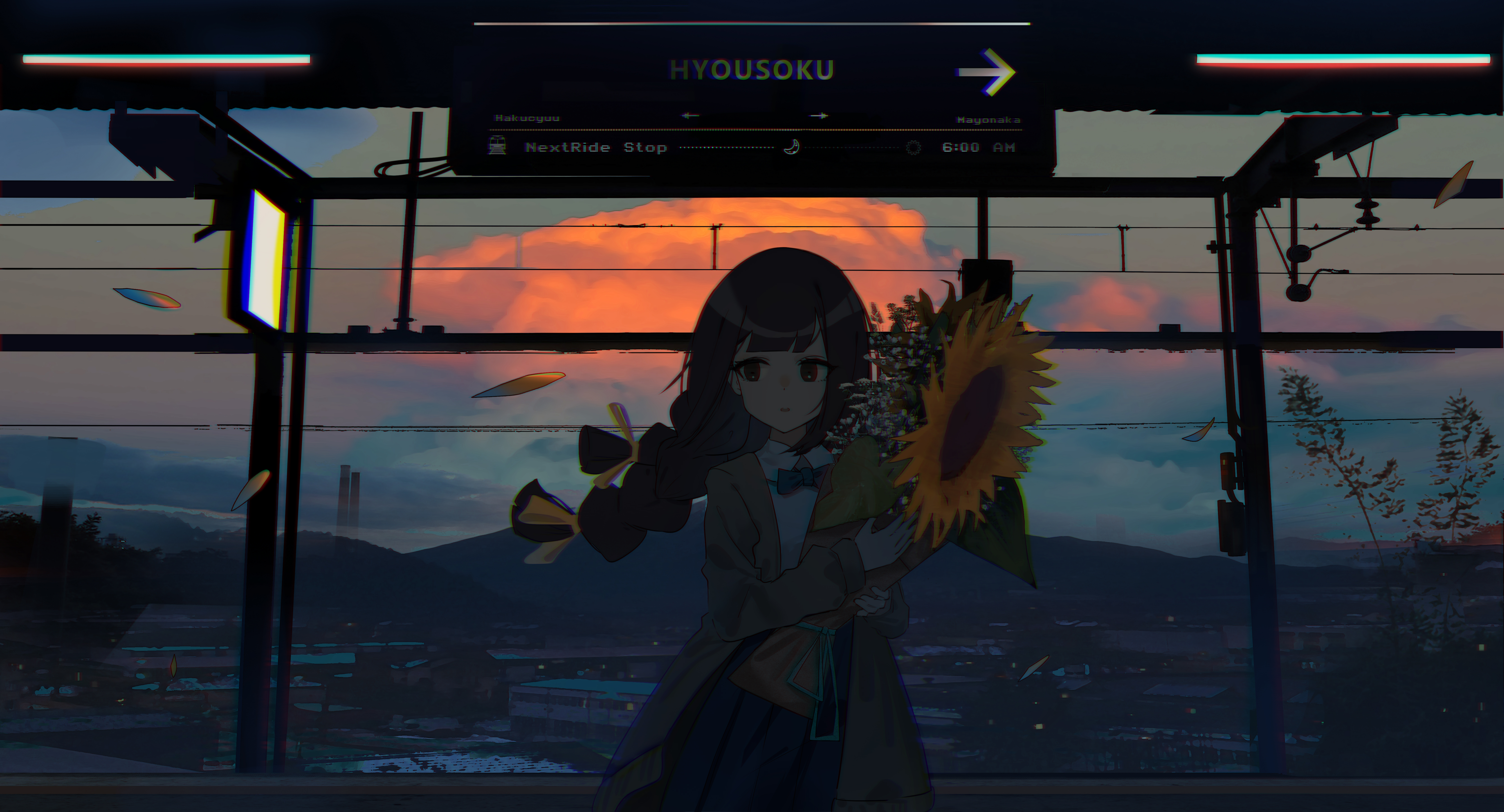 Laden Sie das Mädchen, Blume, Sonnenblume, Animes-Bild kostenlos auf Ihren PC-Desktop herunter