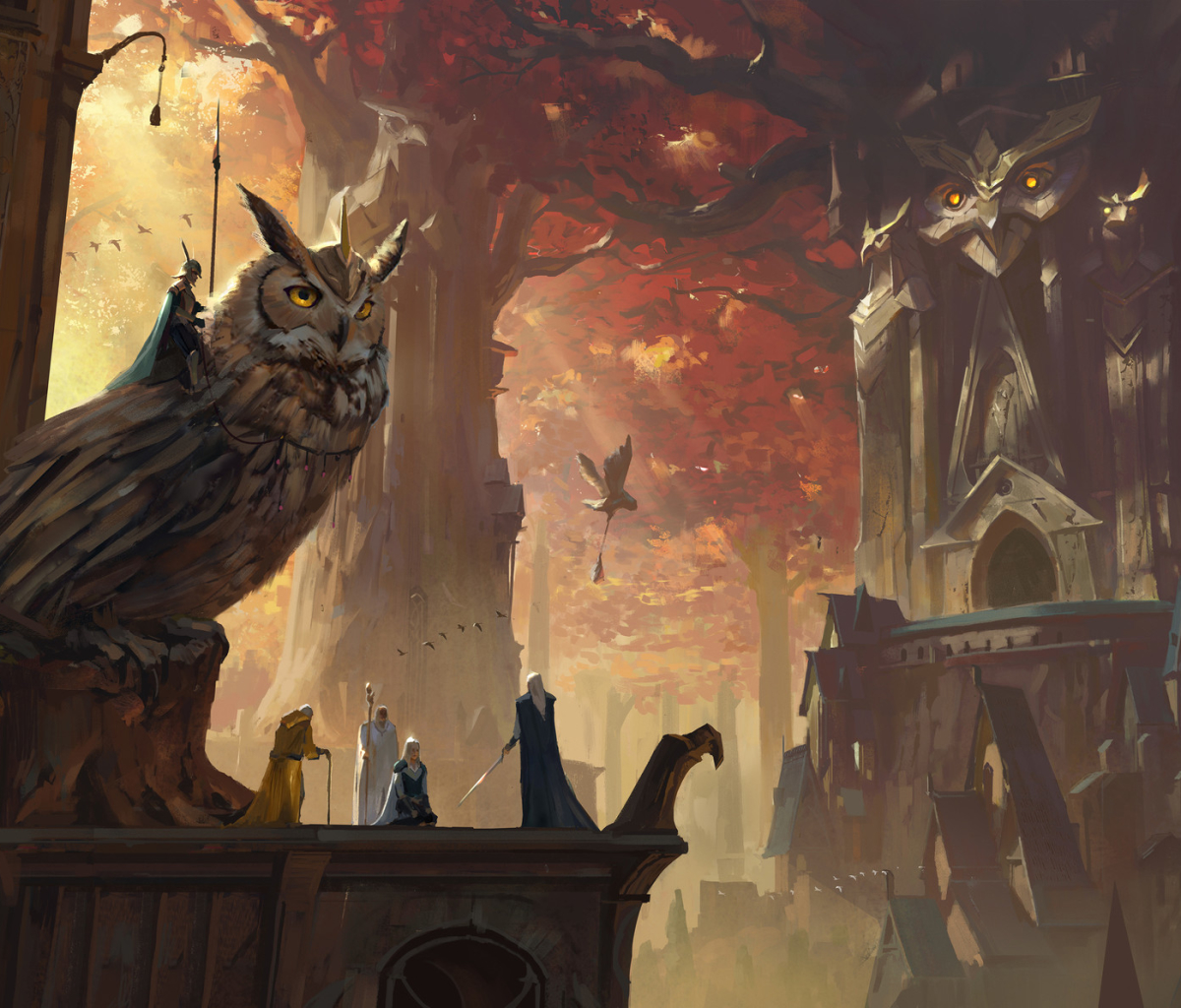 Free download wallpaper Fantasy, Owl, City, Creature on your PC desktop