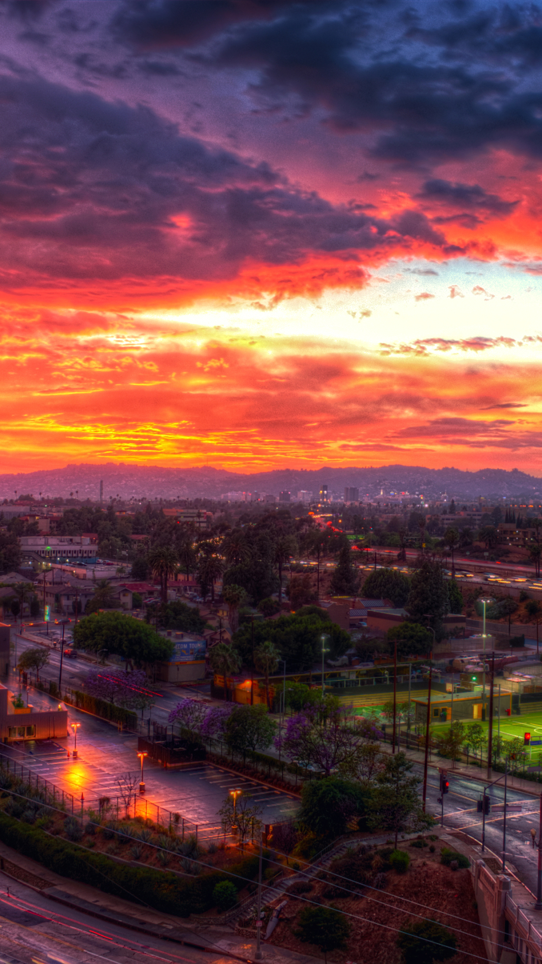 Download mobile wallpaper Cities, Sunset, Sky, City, Building, Road, Cityscape, Hdr, Los Angeles, Man Made for free.