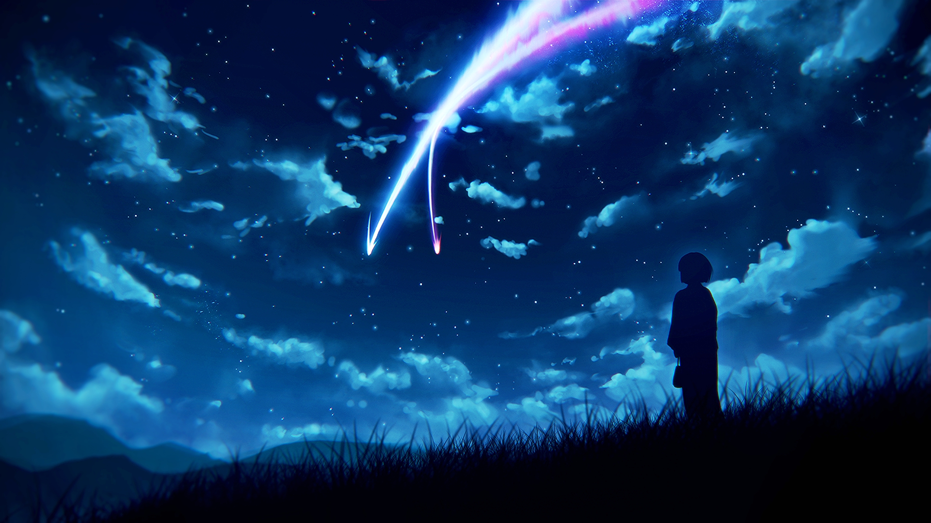 777173 Bild herunterladen animes, wolke, himmel, silhouette, your name gestern heute und für immer, komet, kimi no na wa, mitsuha miyamizu, nacht - Hintergrundbilder und Bildschirmschoner kostenlos