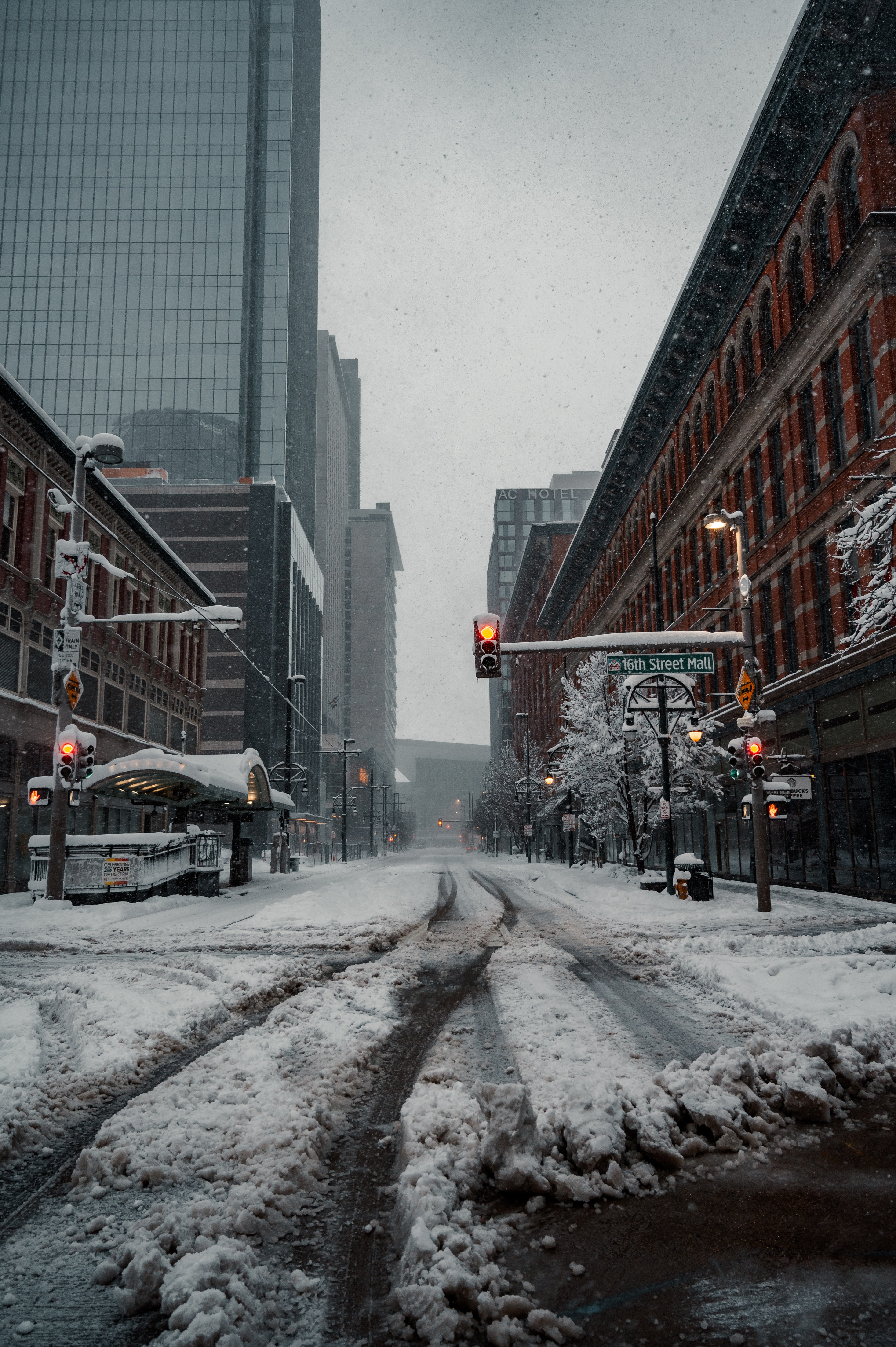 Download mobile wallpaper Road, City, Bottom View, Winter, Cities, Building, Snow for free.