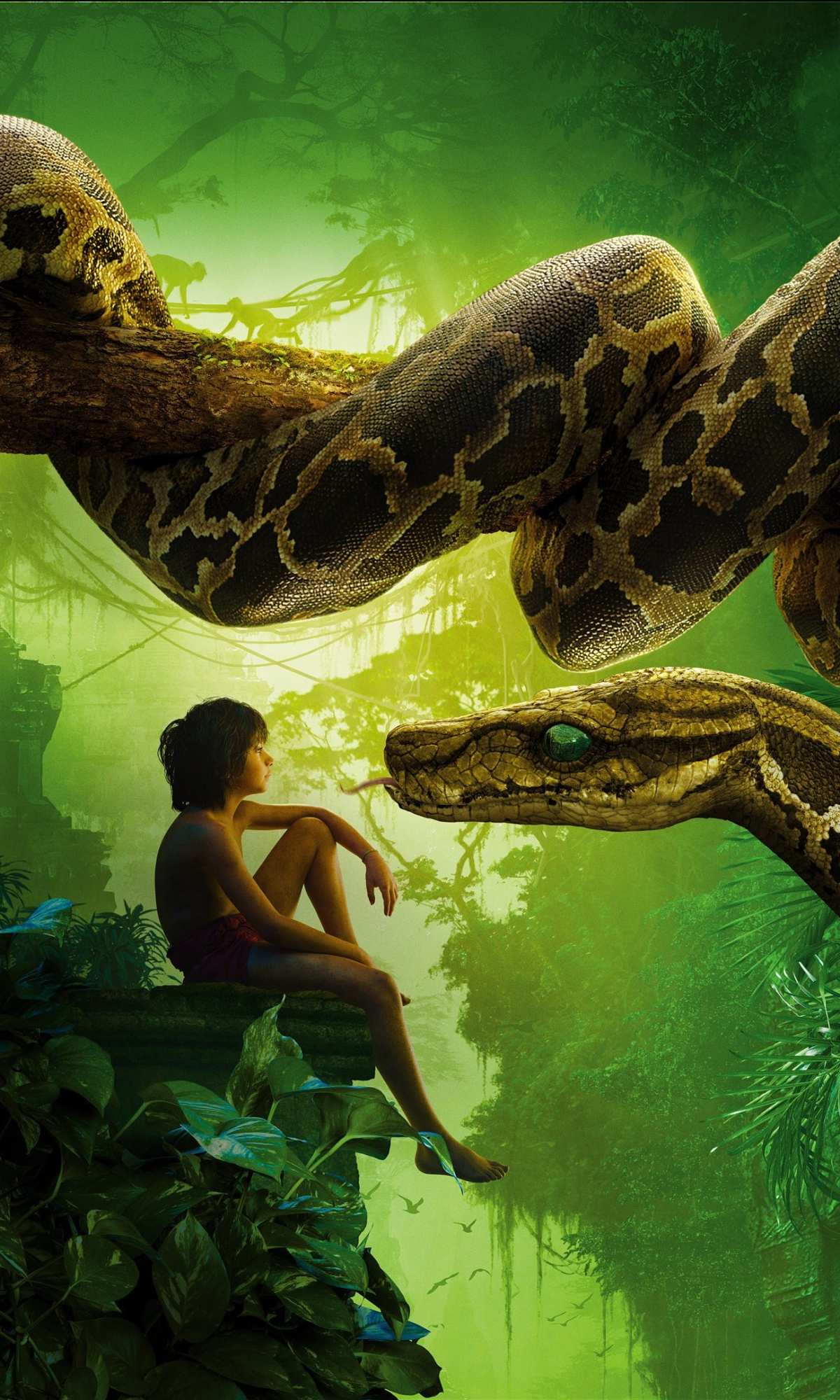 1186172 скачать обои маугли, кино, книга джунглей (2016), змея, каа (книга джунглей), книга джунглей - заставки и картинки бесплатно