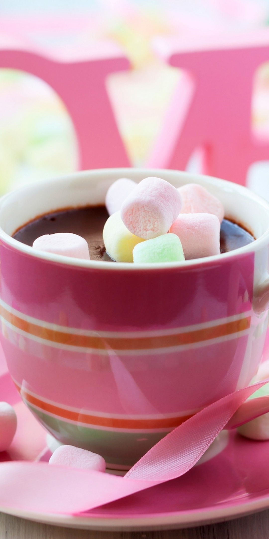 Download mobile wallpaper Food, Chocolate, Rose, Cup, Drink, Marshmallow, Romantic for free.