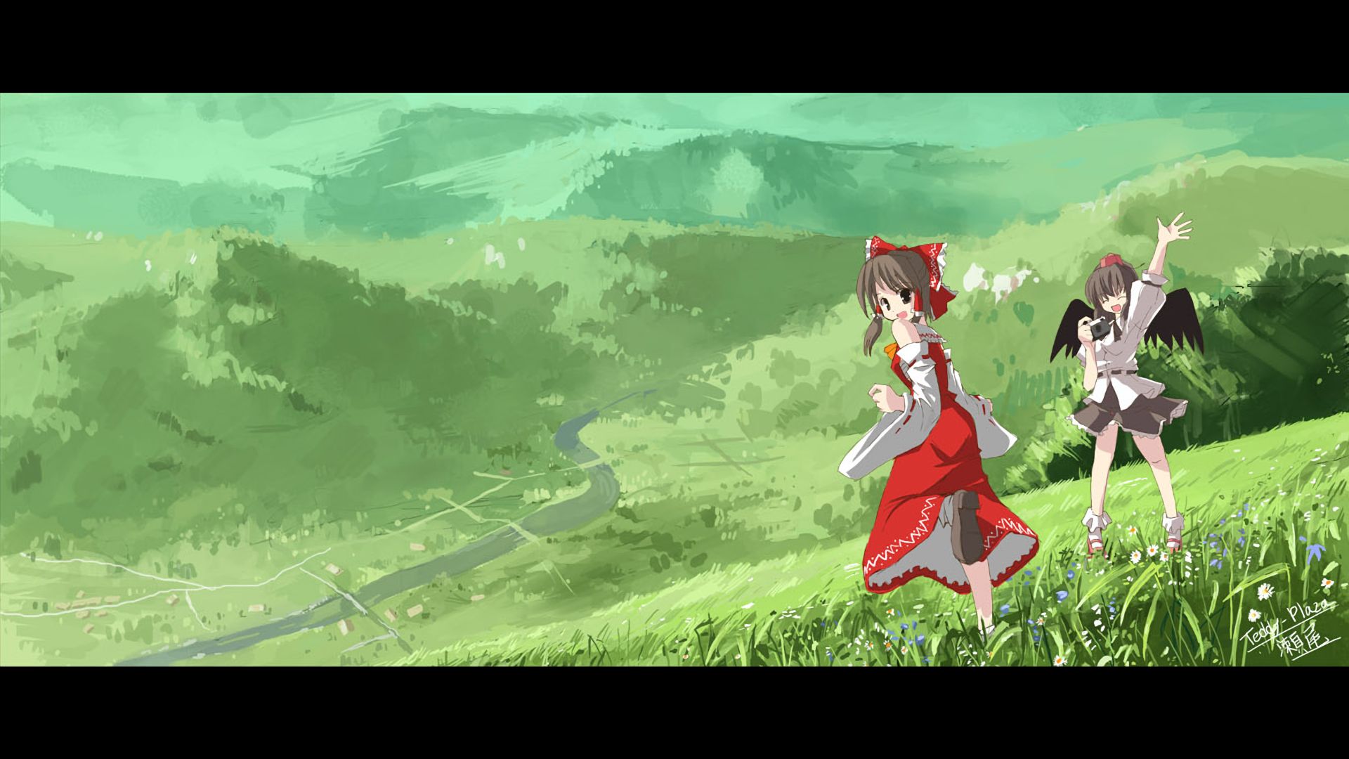 Descarga gratuita de fondo de pantalla para móvil de Animado, Touhou, Aya Shameimaru, Reimu Hakurei.