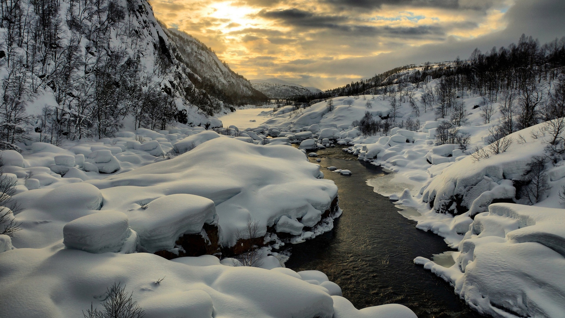 Скачать картинку Зима, Река, Снег, Ручей, Земля/природа в телефон бесплатно.