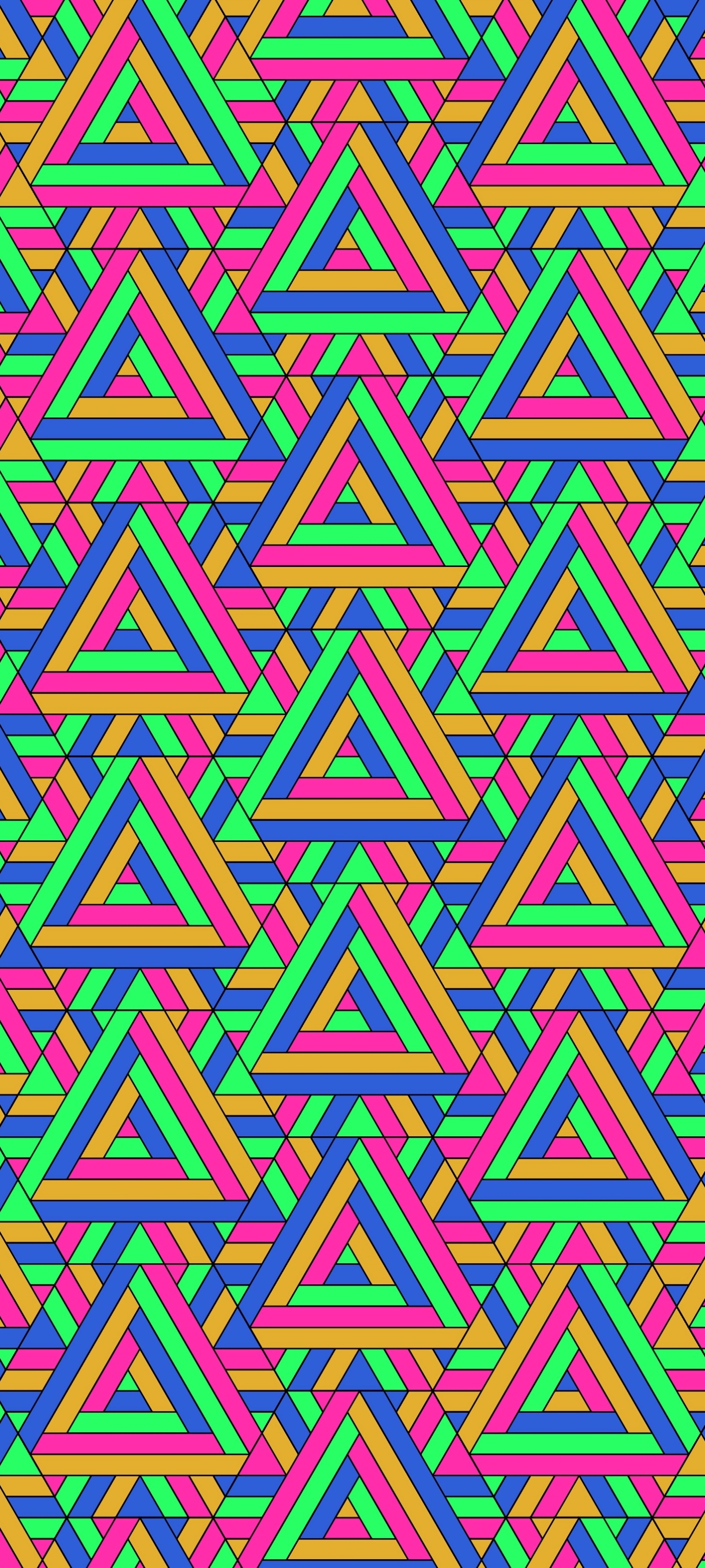 Handy-Wallpaper Abstrakt, Muster, Farben, Bunt, Dreieck, Geometrie, Geometrische Formen kostenlos herunterladen.