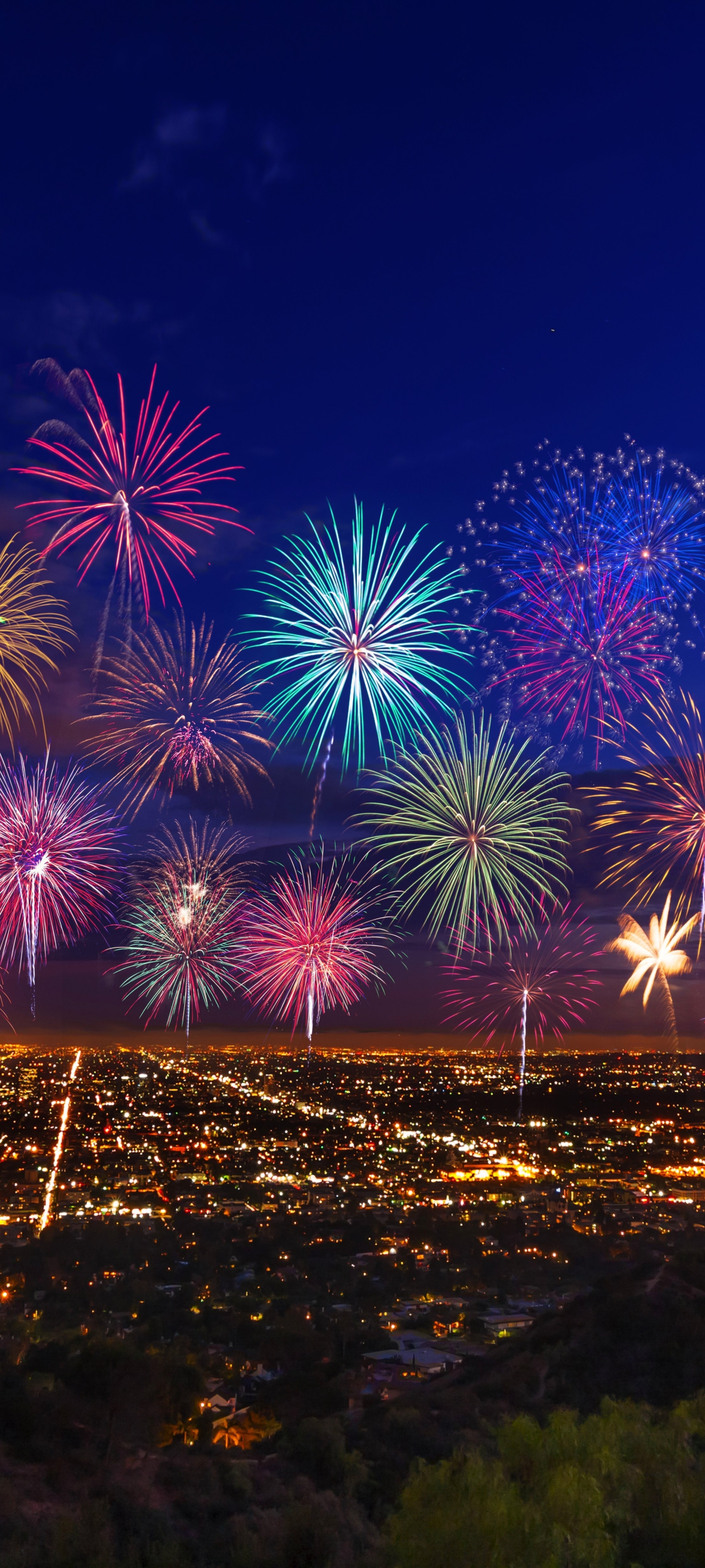 Download mobile wallpaper Night, Usa, City, Fireworks, Photography, Los Angeles for free.