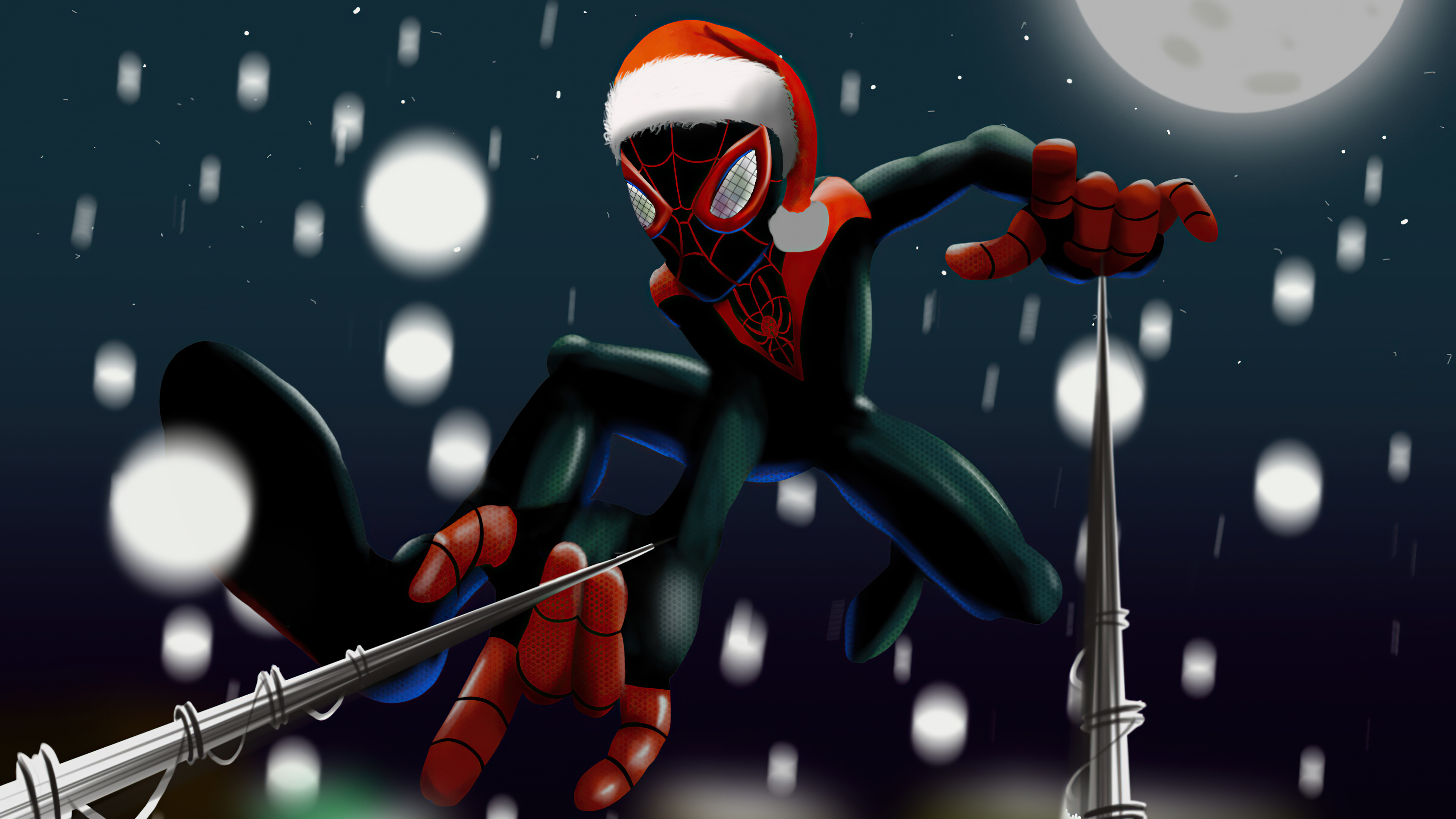Téléchargez des papiers peints mobile Spider Man, Film, Chapeau De Père Noël, Homme Araignée, Miles Morales, Spider Man: Dans Le Spider Verse gratuitement.