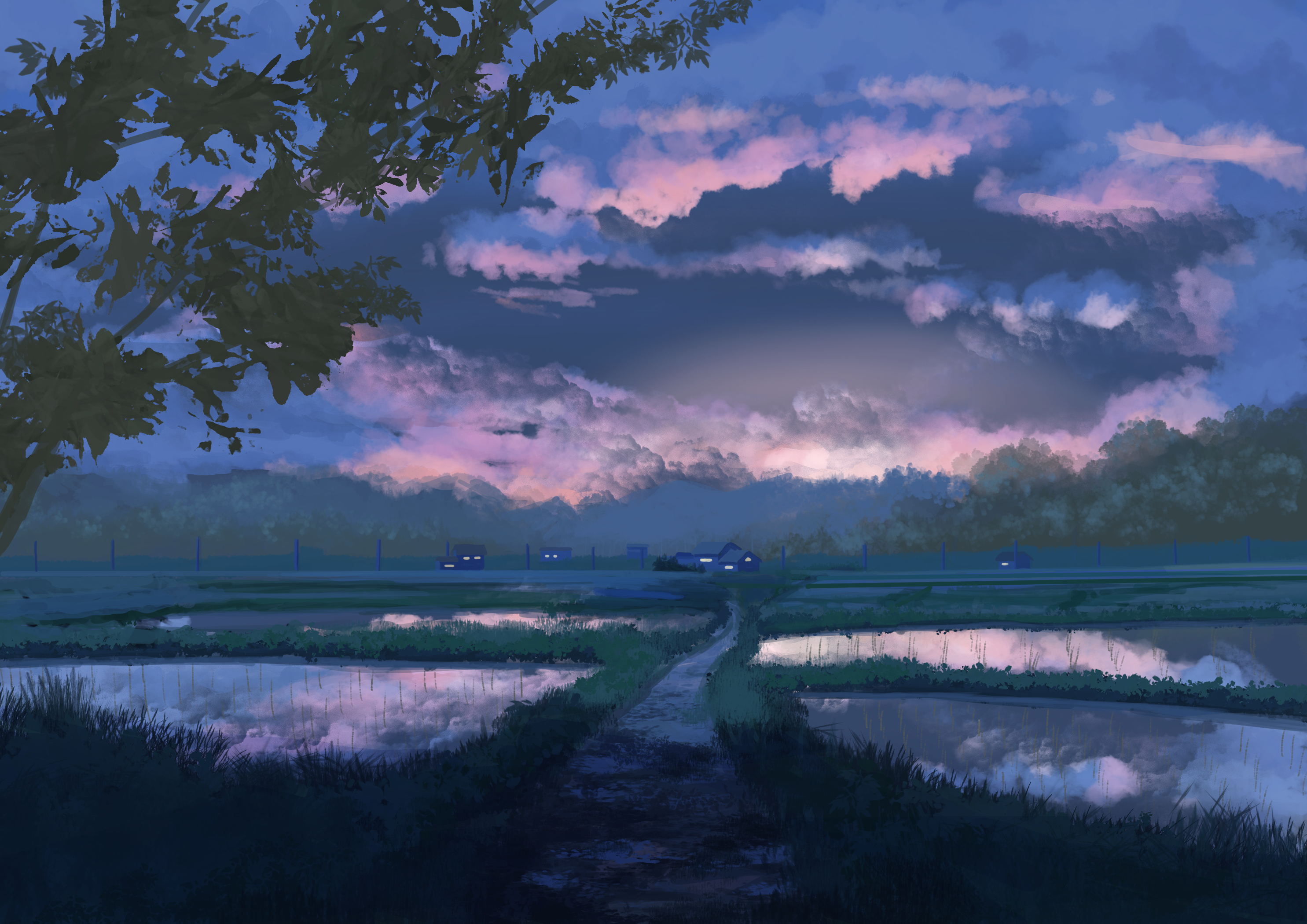 Laden Sie das Landschaft, Pfad, Abend, Original, Animes-Bild kostenlos auf Ihren PC-Desktop herunter