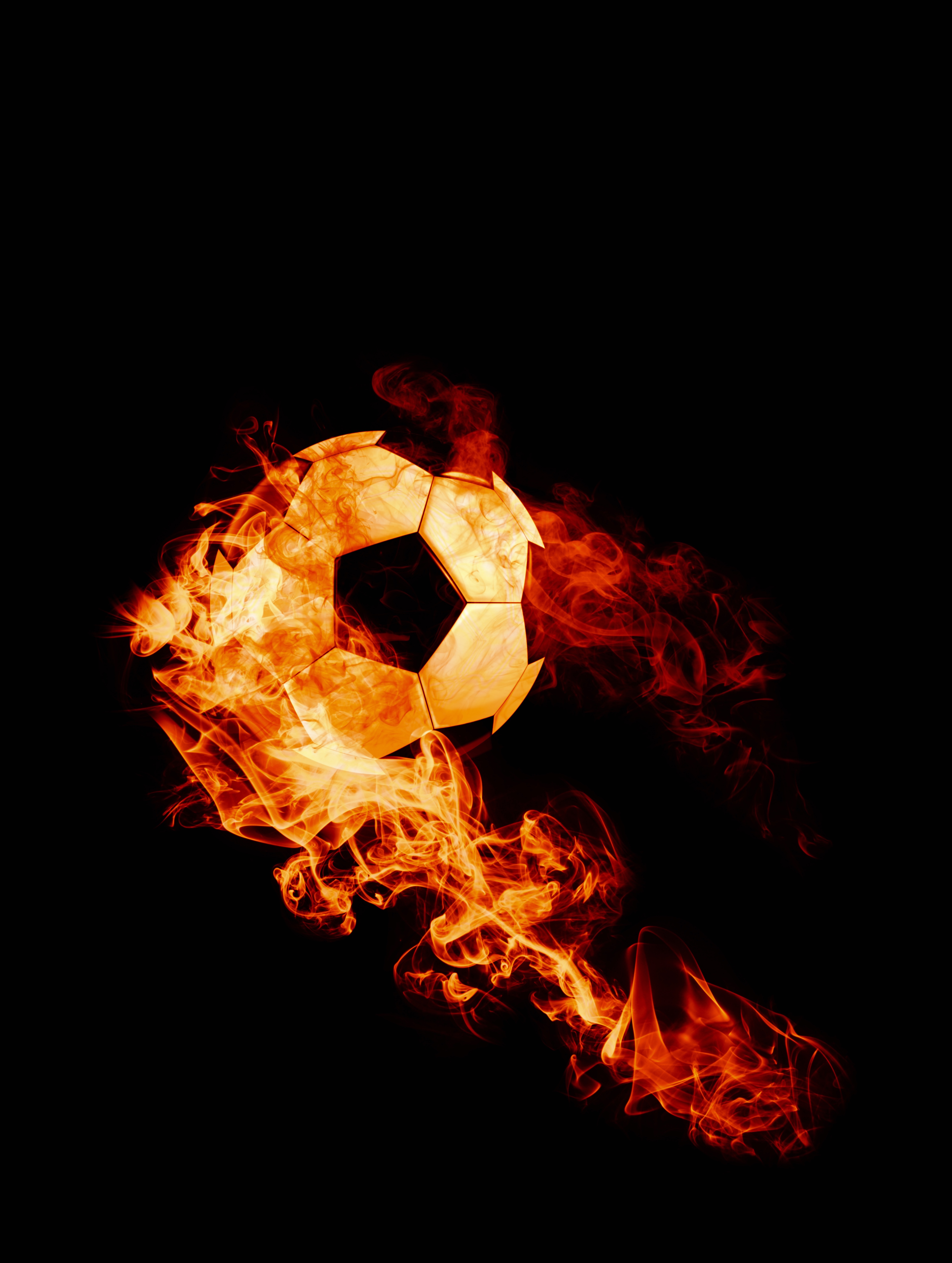 149311 скачать обои футбол, мяч, спорт, огонь, темный фон, пламя - заставки и картинки бесплатно