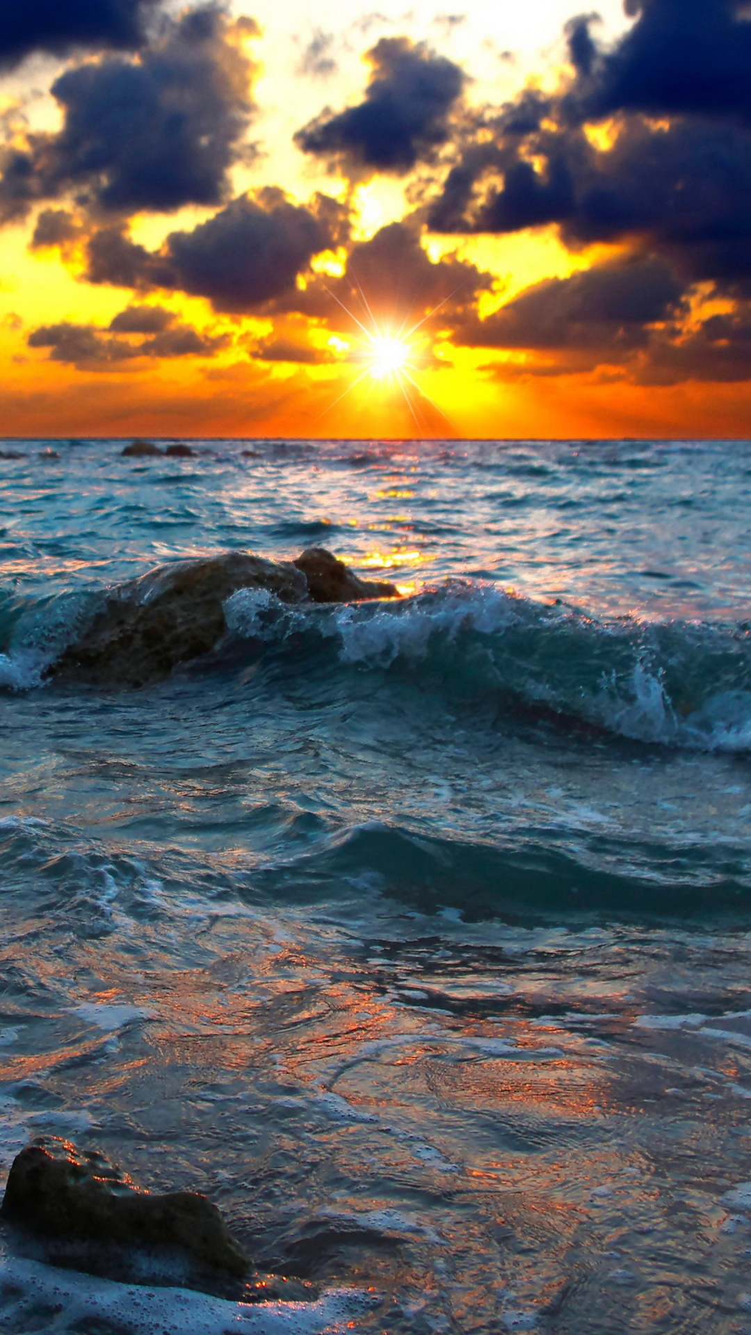 Download mobile wallpaper Sunset, Sea, Horizon, Ocean, Earth, Wave for free.