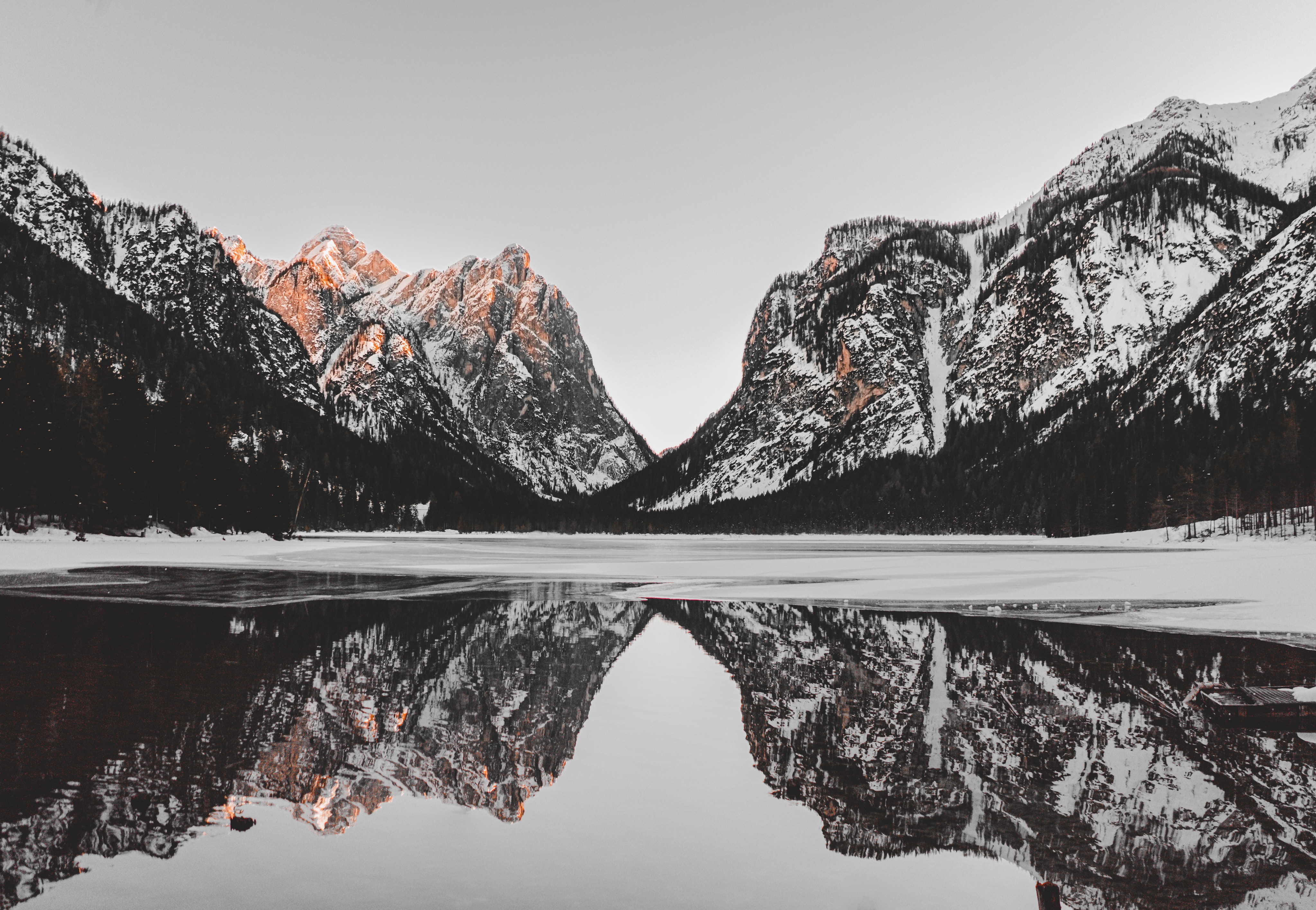 reflection, landscape, nature, mountains, snow, lake Full HD