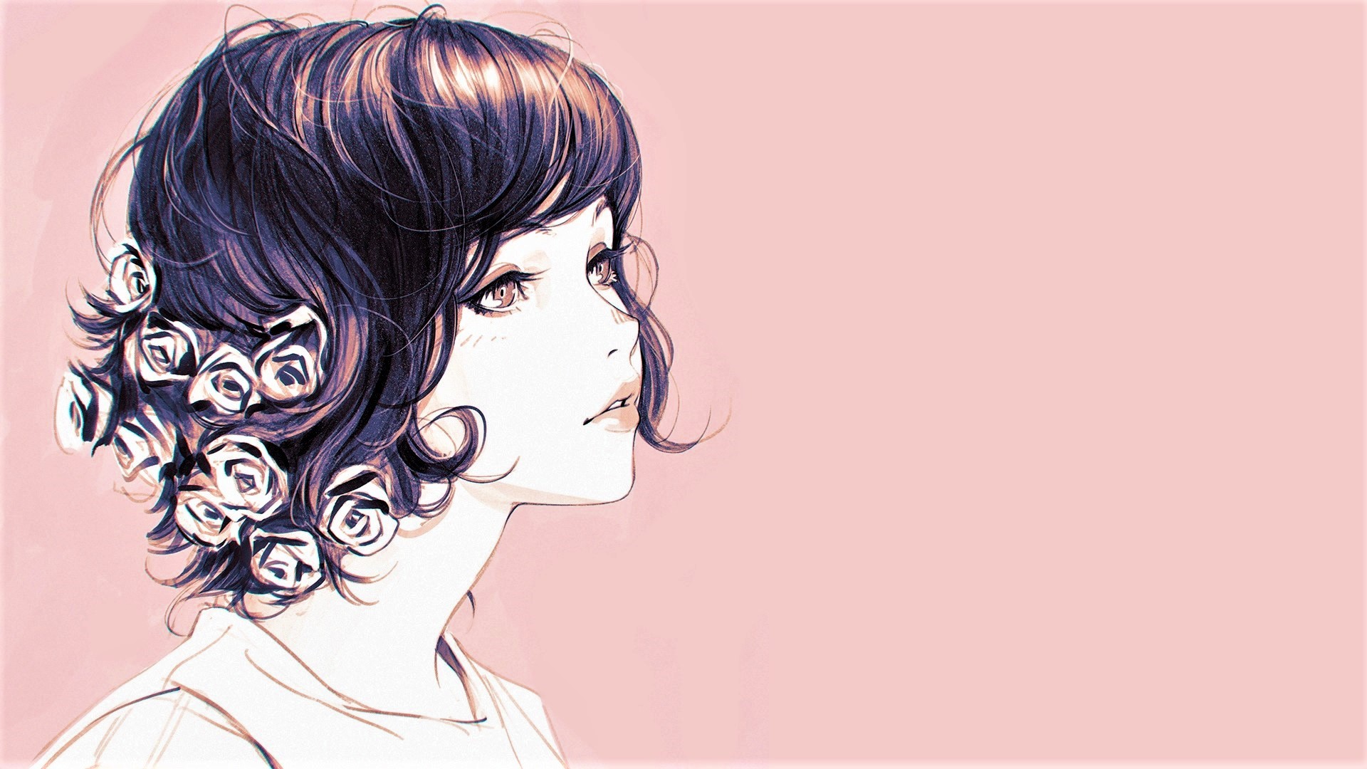 Free download wallpaper Drawing, Portrait, Artistic, Face, Women, Short Hair, Purple Hair on your PC desktop