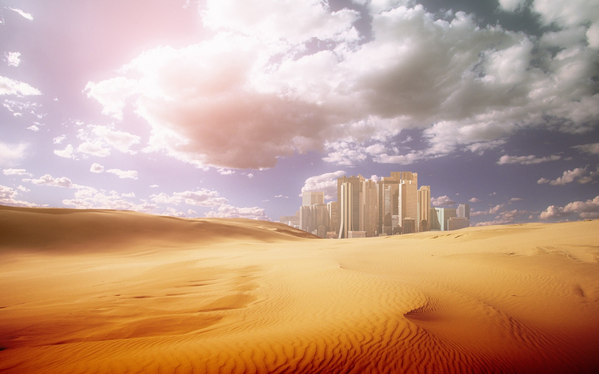 Free download wallpaper Landscape, Cities, Art, Desert, Sky on your PC desktop