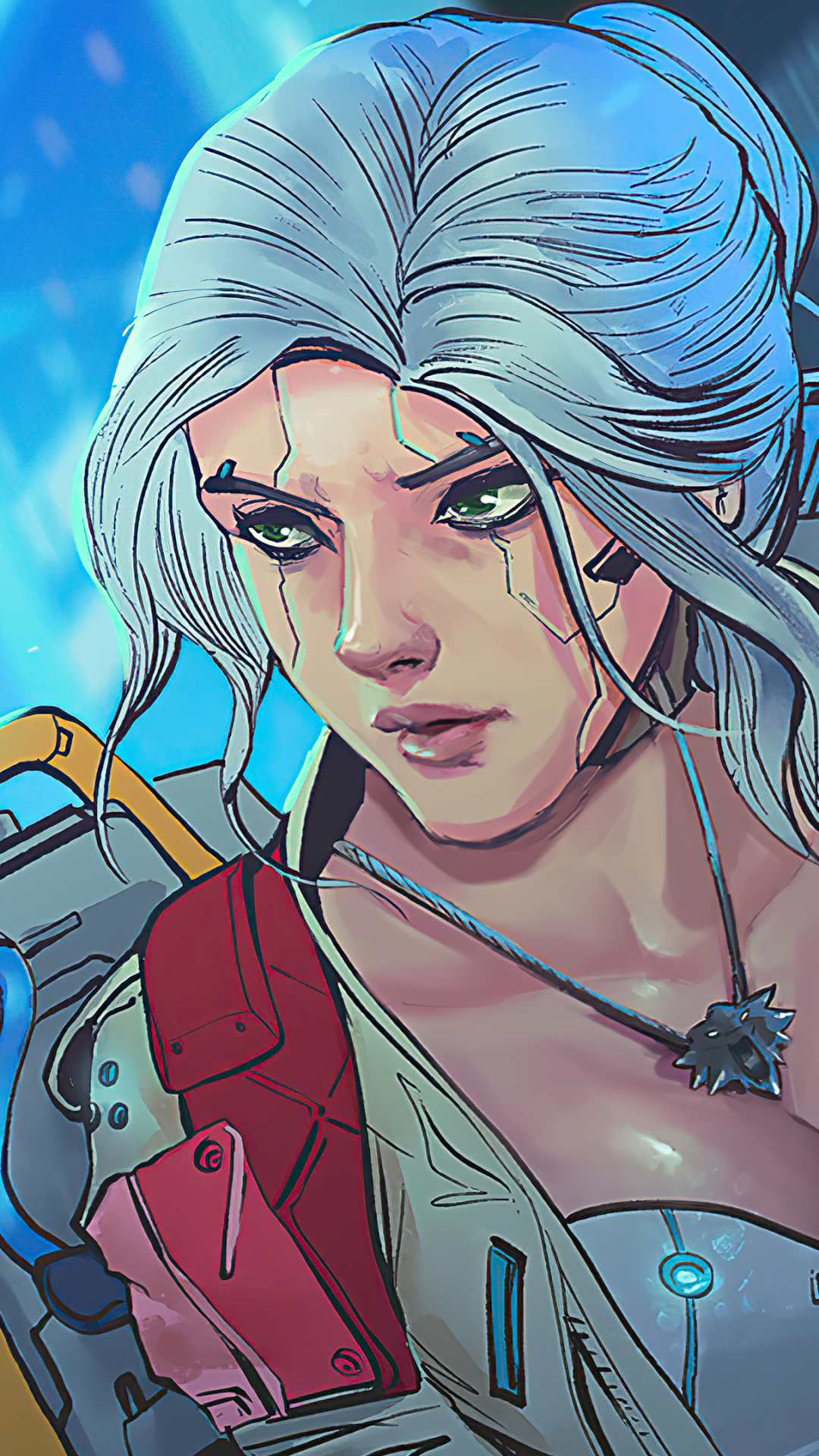 Download mobile wallpaper Cyberpunk, Sci Fi, White Hair, Woman Warrior, Ciri (The Witcher) for free.