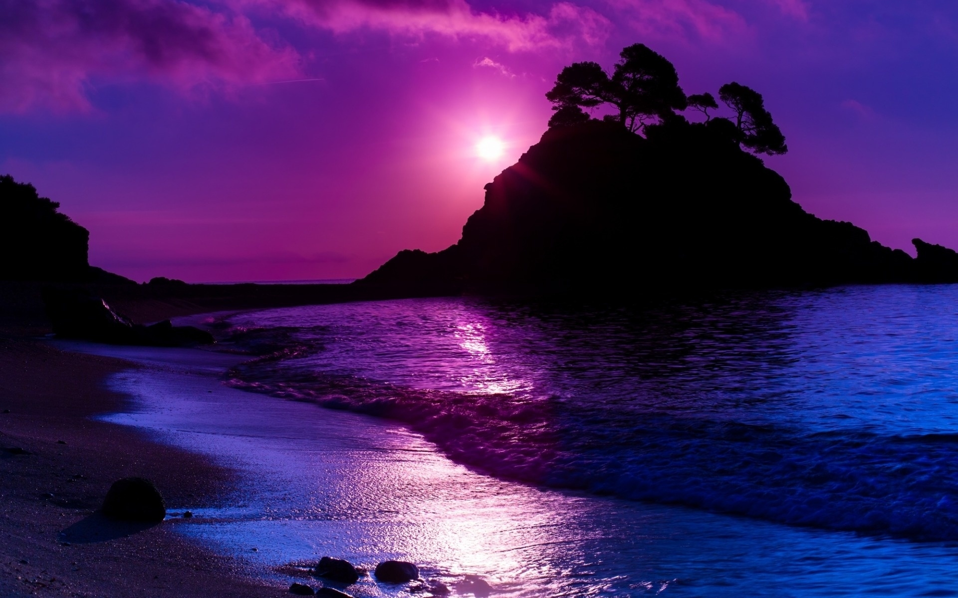 Laden Sie das Silhouette, Baum, Ozean, Meer, Sonnenuntergang, Erde/natur-Bild kostenlos auf Ihren PC-Desktop herunter