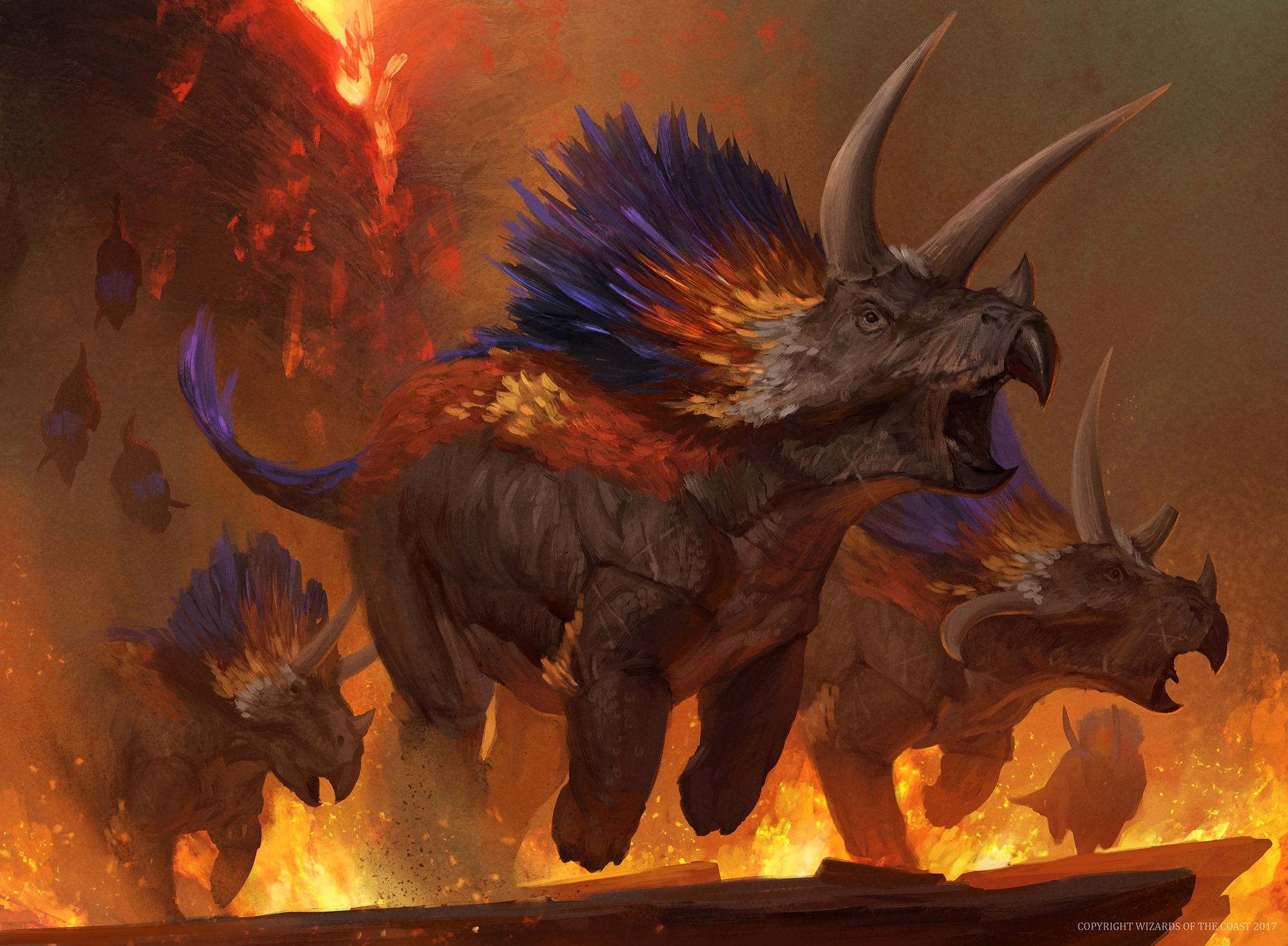 game, magic: the gathering, dinosaur, fire, triceratops