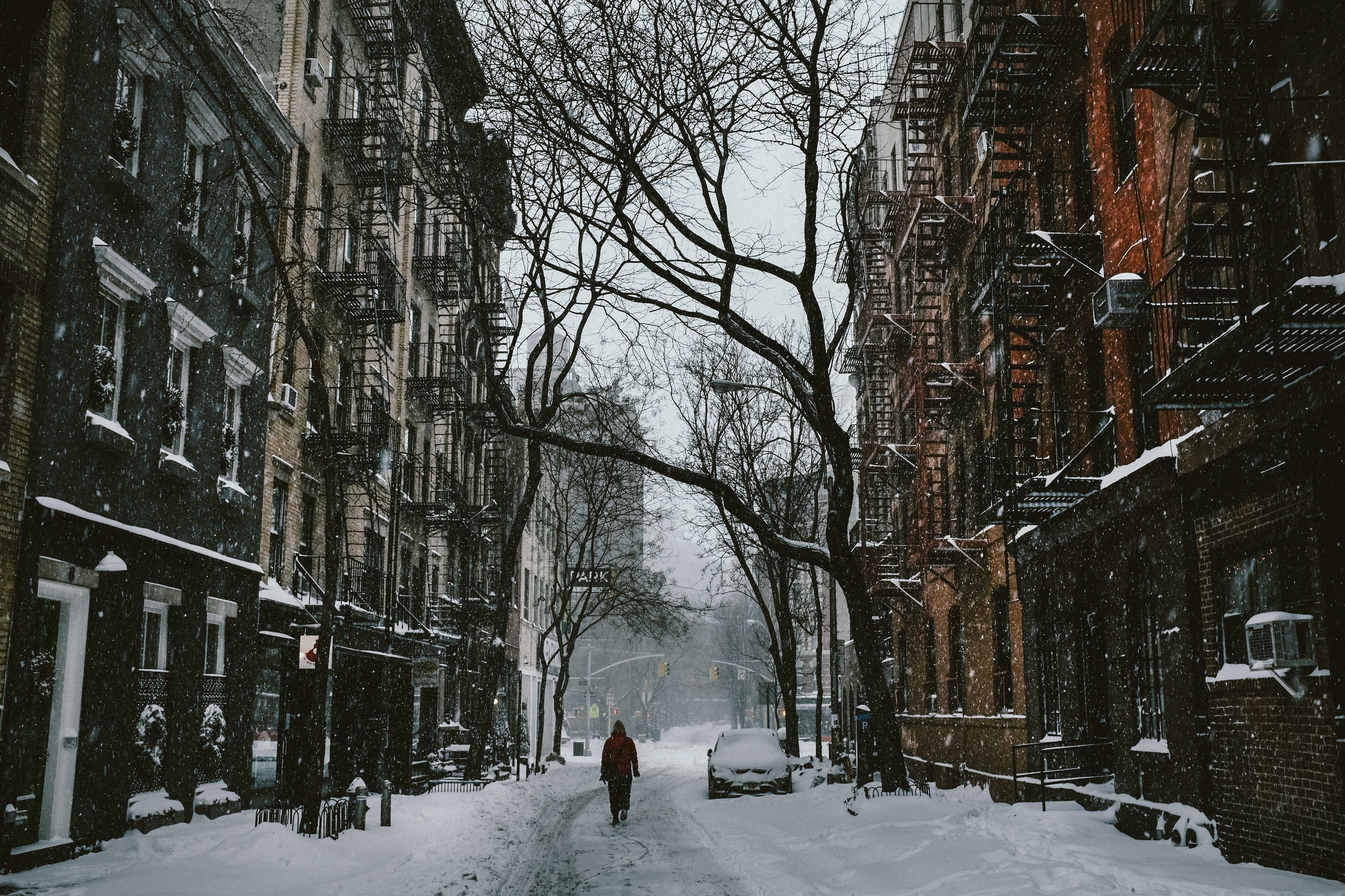 PCデスクトップに冬, 雪, 市, 都市, 家, 通り画像を無料でダウンロード