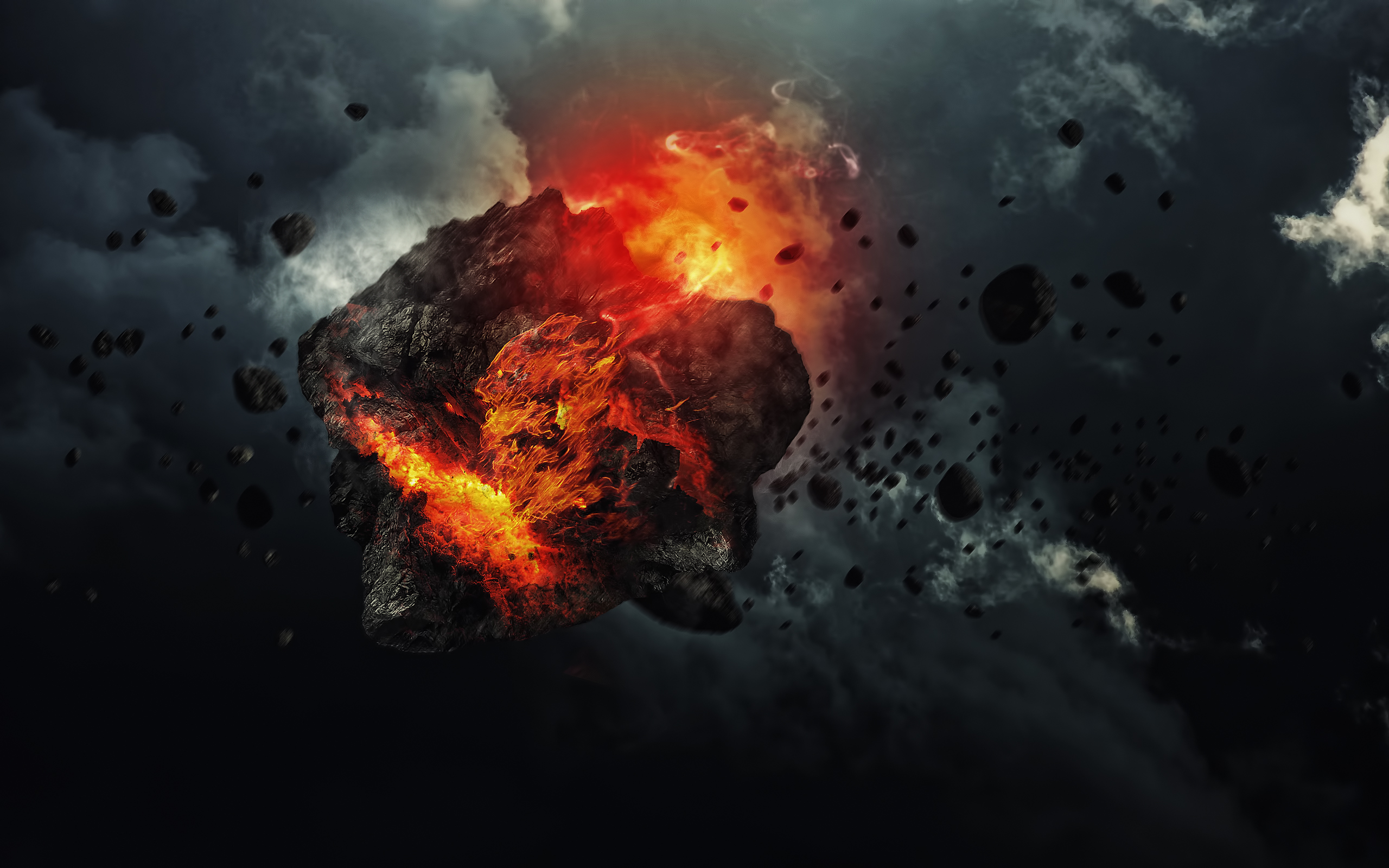 Download mobile wallpaper Fire, Sci Fi, Cloud, Asteroid for free.