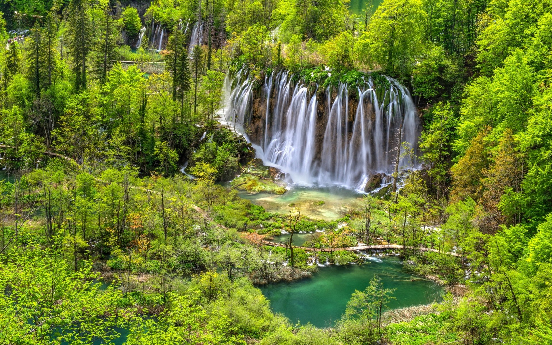 Download mobile wallpaper Waterfalls, Lake, Waterfall, Forest, Tree, Earth for free.