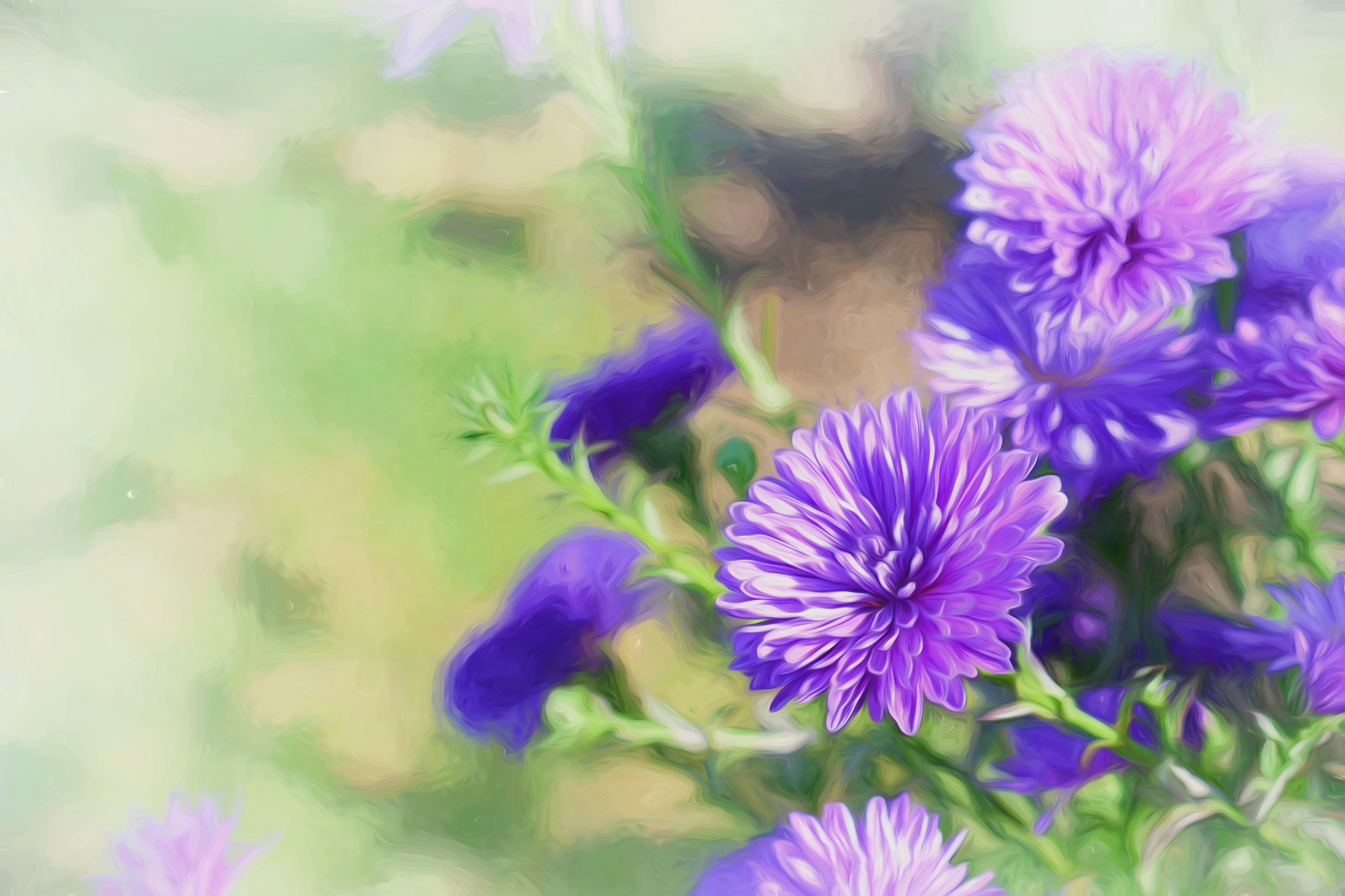 painting, purple flower, nature, earth, flower, oil painting, flowers