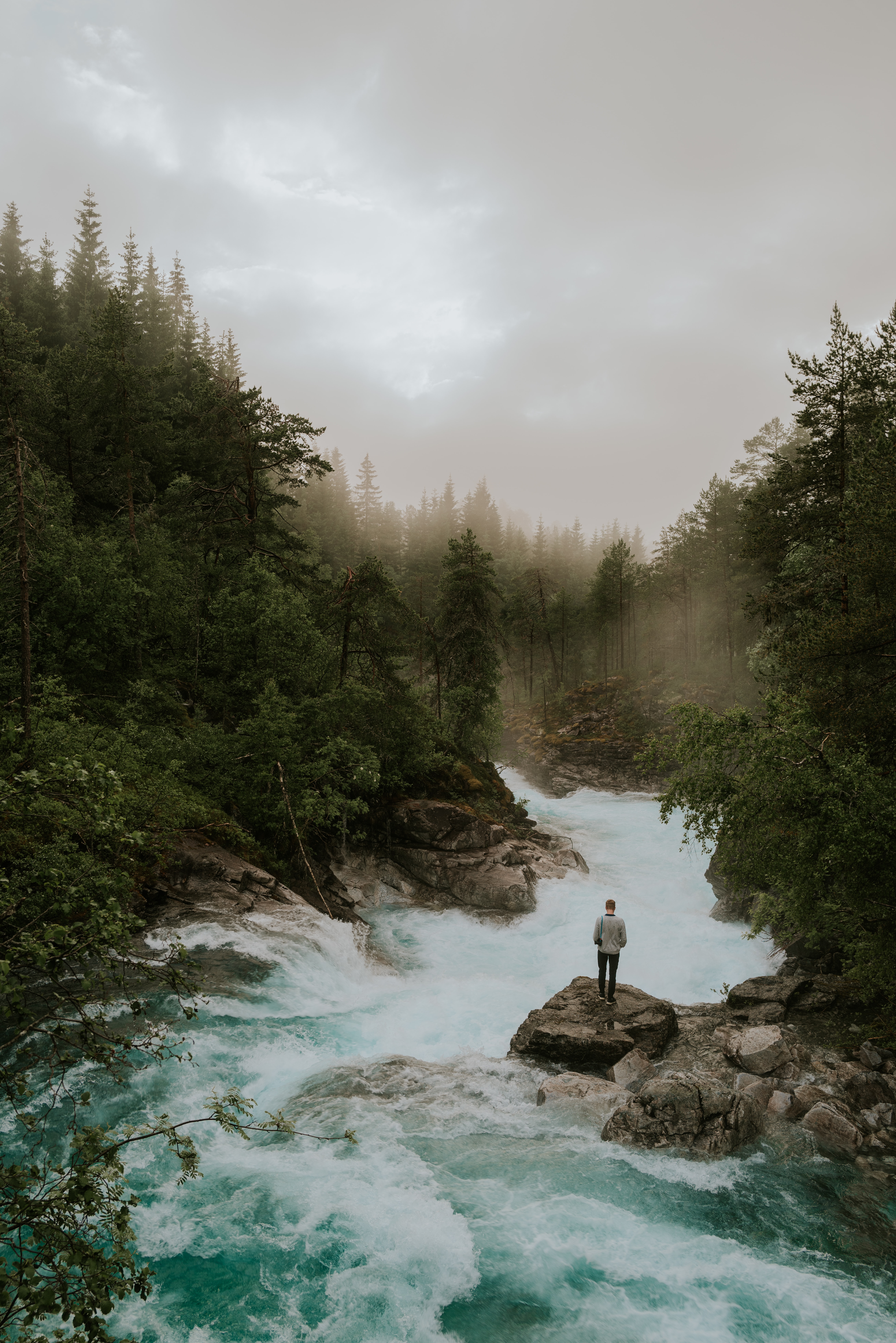 person, rivers, trees, clouds, miscellanea, miscellaneous, human, loneliness HD for desktop 1080p