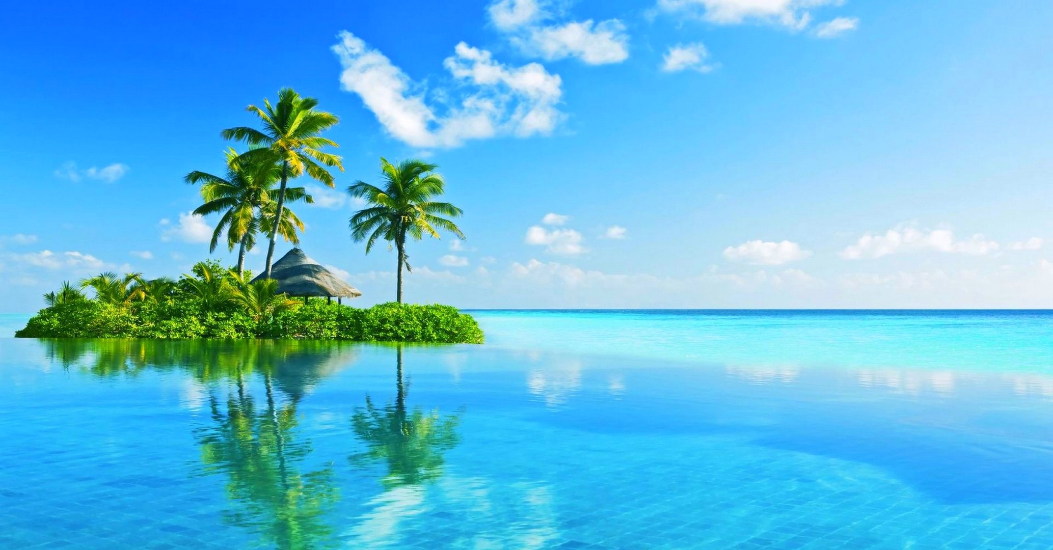 Handy-Wallpaper Horizont, Ozean, Palme, Insel, Tropisch, Meer, Menschengemacht, Urlaubsort kostenlos herunterladen.