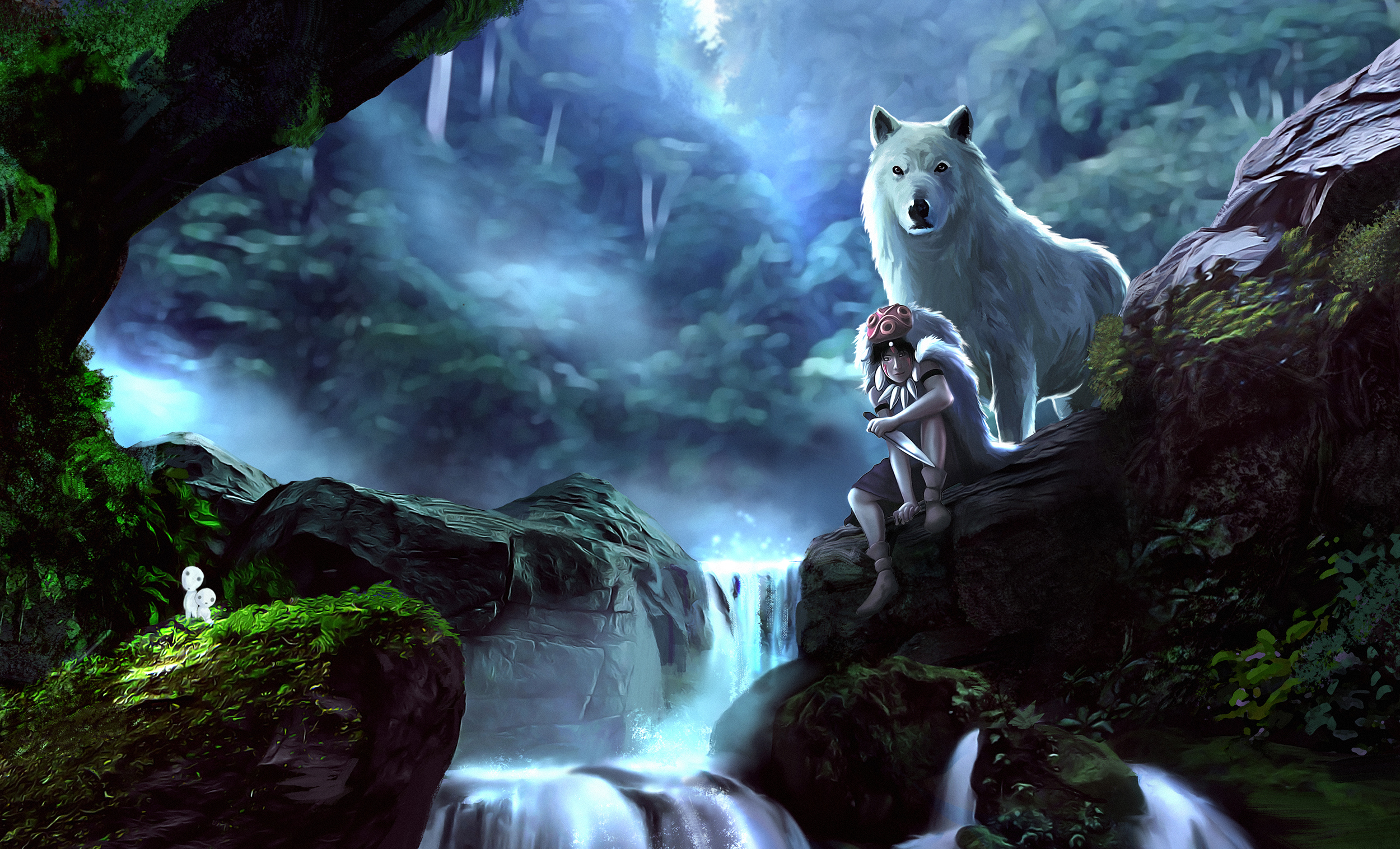 Laden Sie das Wolf, Dolch, Animes, Frau Krieger, Prinzessin Mononoke-Bild kostenlos auf Ihren PC-Desktop herunter