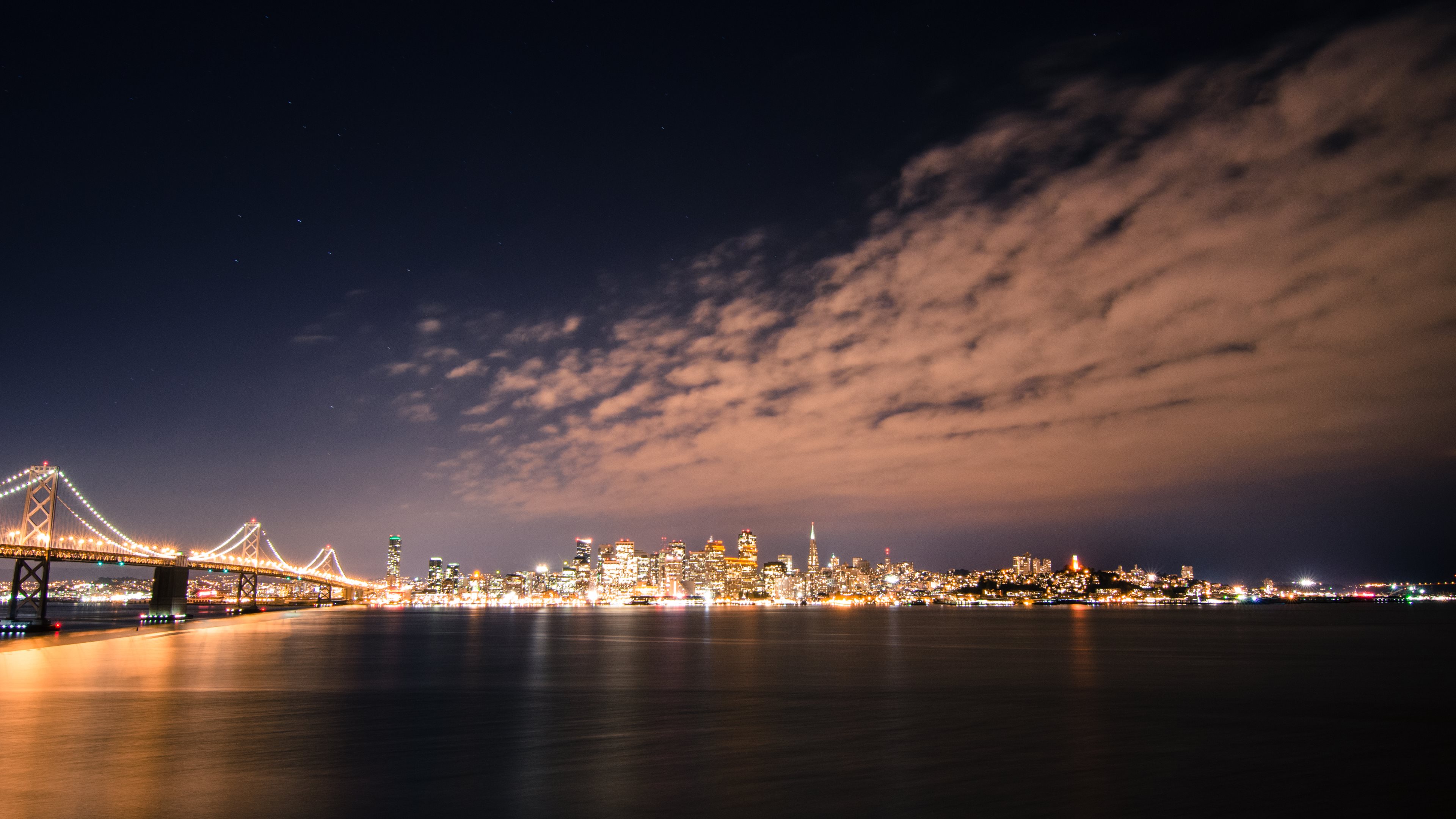 Скачать картинку Морской Пейзаж, Сан Франциско, Города, Сделано Человеком, Ночь в телефон бесплатно.