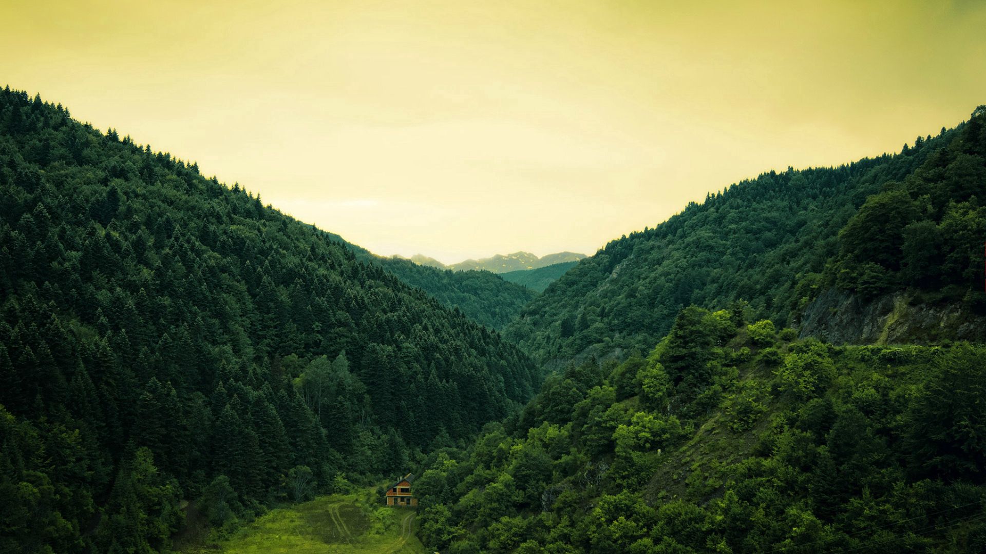 Free download wallpaper Nature, Mountains, Backwoods, Boondocks, Forest, Lodge, Small House on your PC desktop