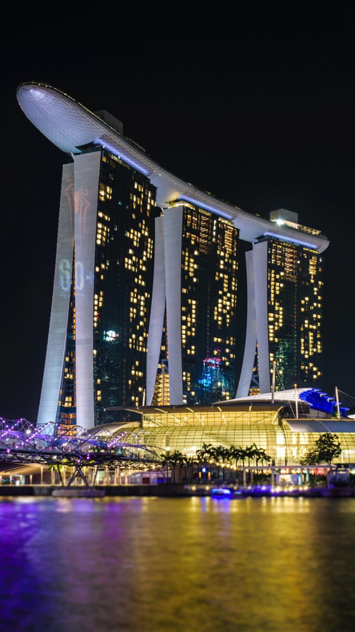 Download mobile wallpaper Night, Building, Singapore, Man Made, Marina Bay Sands for free.