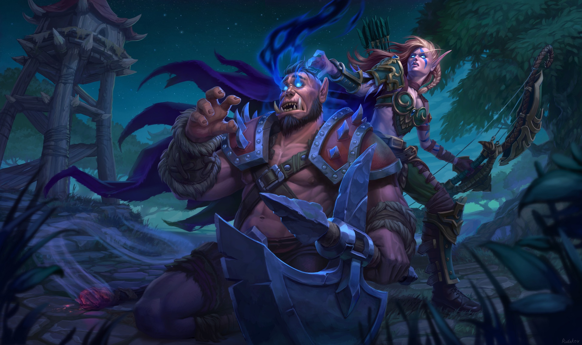 Free download wallpaper Warcraft, Bow, Elf, Archer, Video Game, World Of Warcraft, Woman Warrior, Orc on your PC desktop