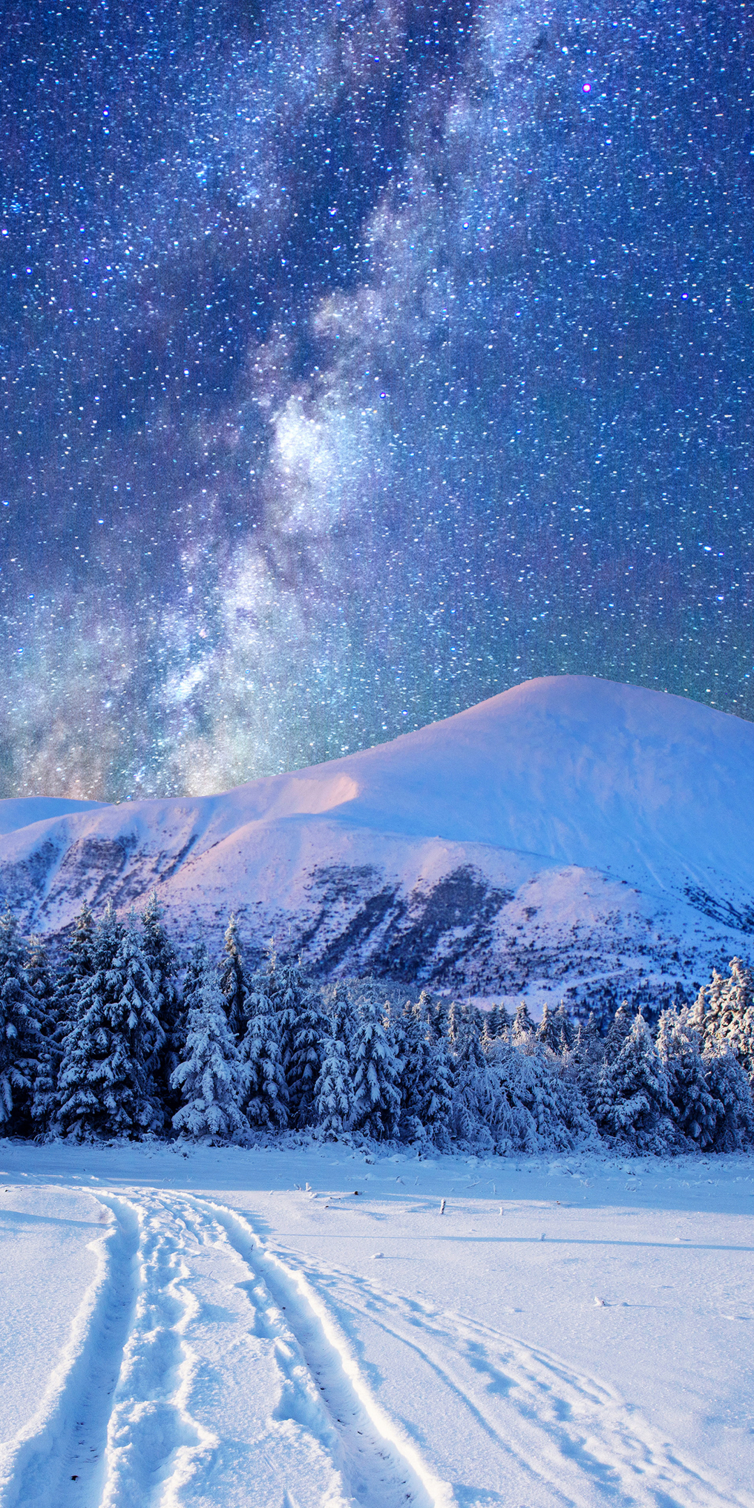 Скачать картинку Пейзаж, Зима, Звезды, Снег, Гора, Ландшафт, Земля/природа в телефон бесплатно.