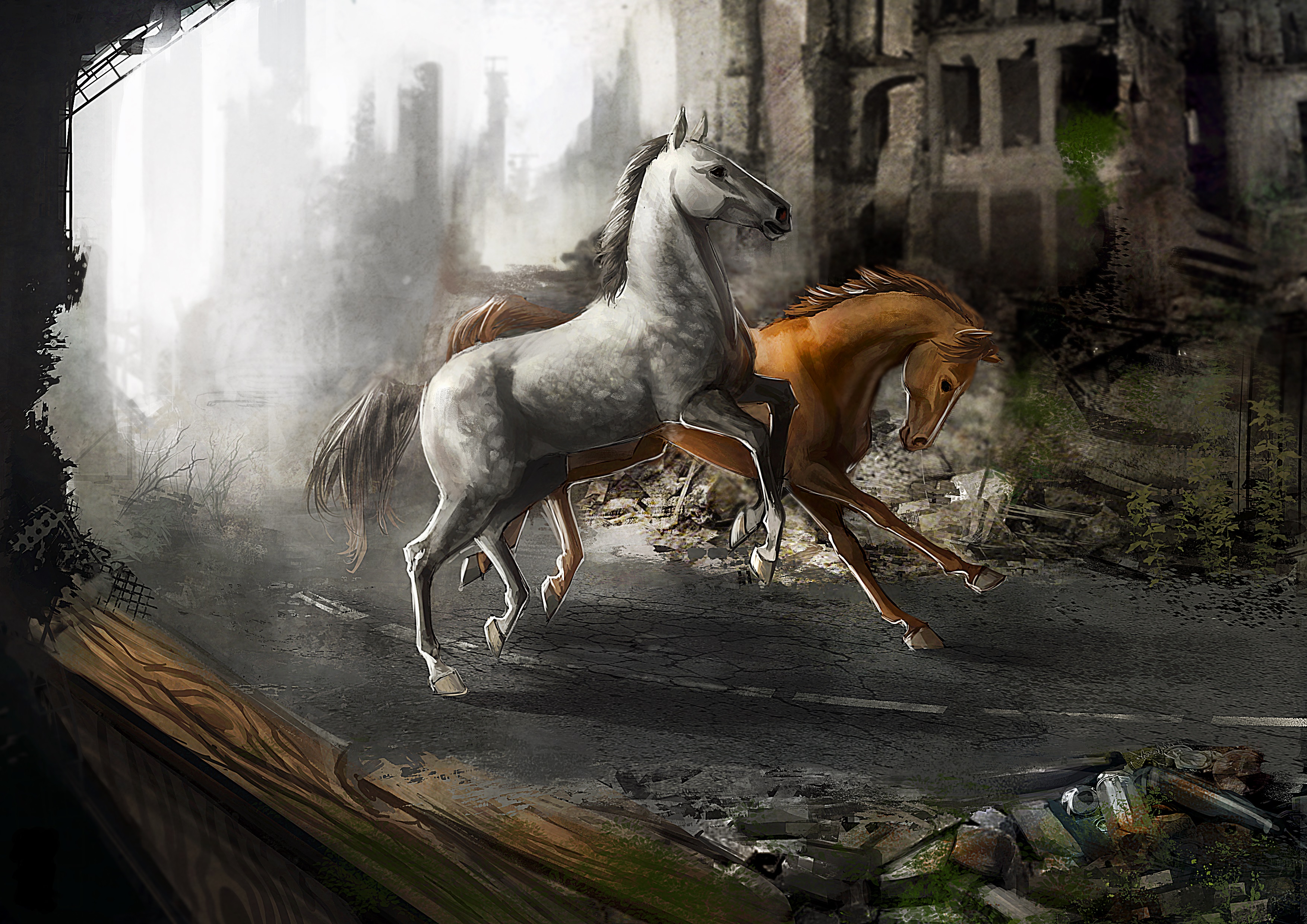 Download mobile wallpaper City, Sci Fi, Horse, Post Apocalyptic for free.