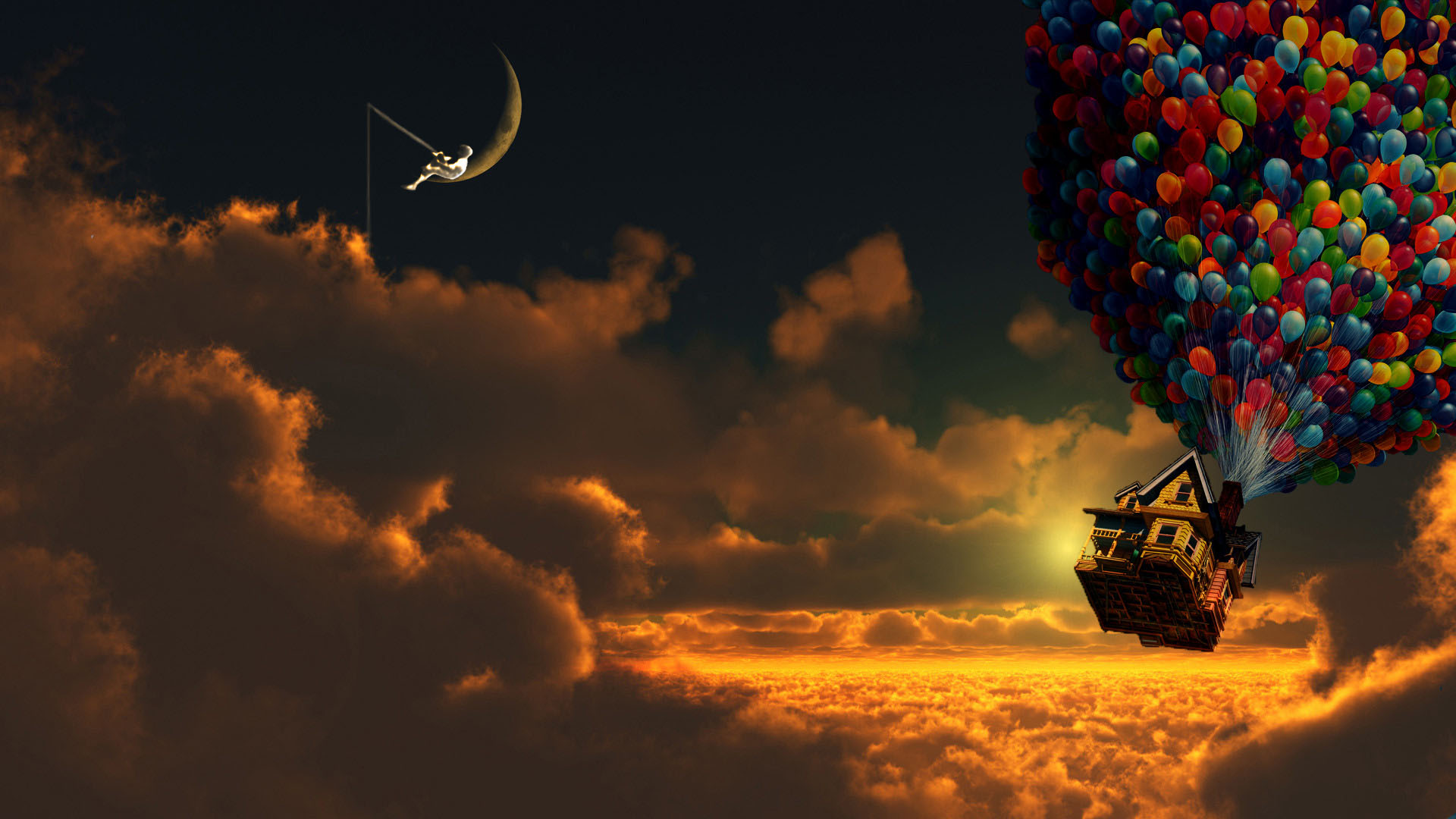 750771 скачать обои воздушный шар, кино, вверх, облака, дом, луна, небо, вверх (фильм) - заставки и картинки бесплатно
